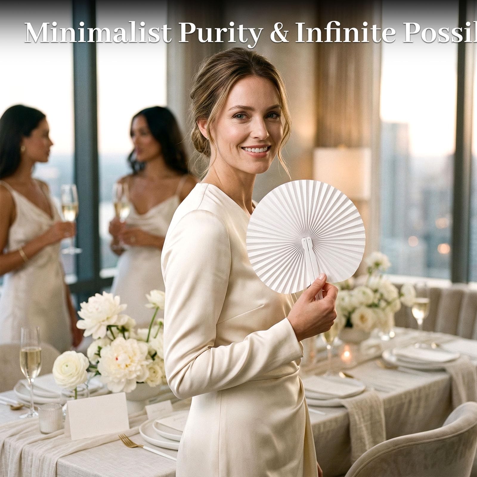 12PCS White Paper Fans – Foldable Handheld Fan for Women, Folding Hand Fans f…