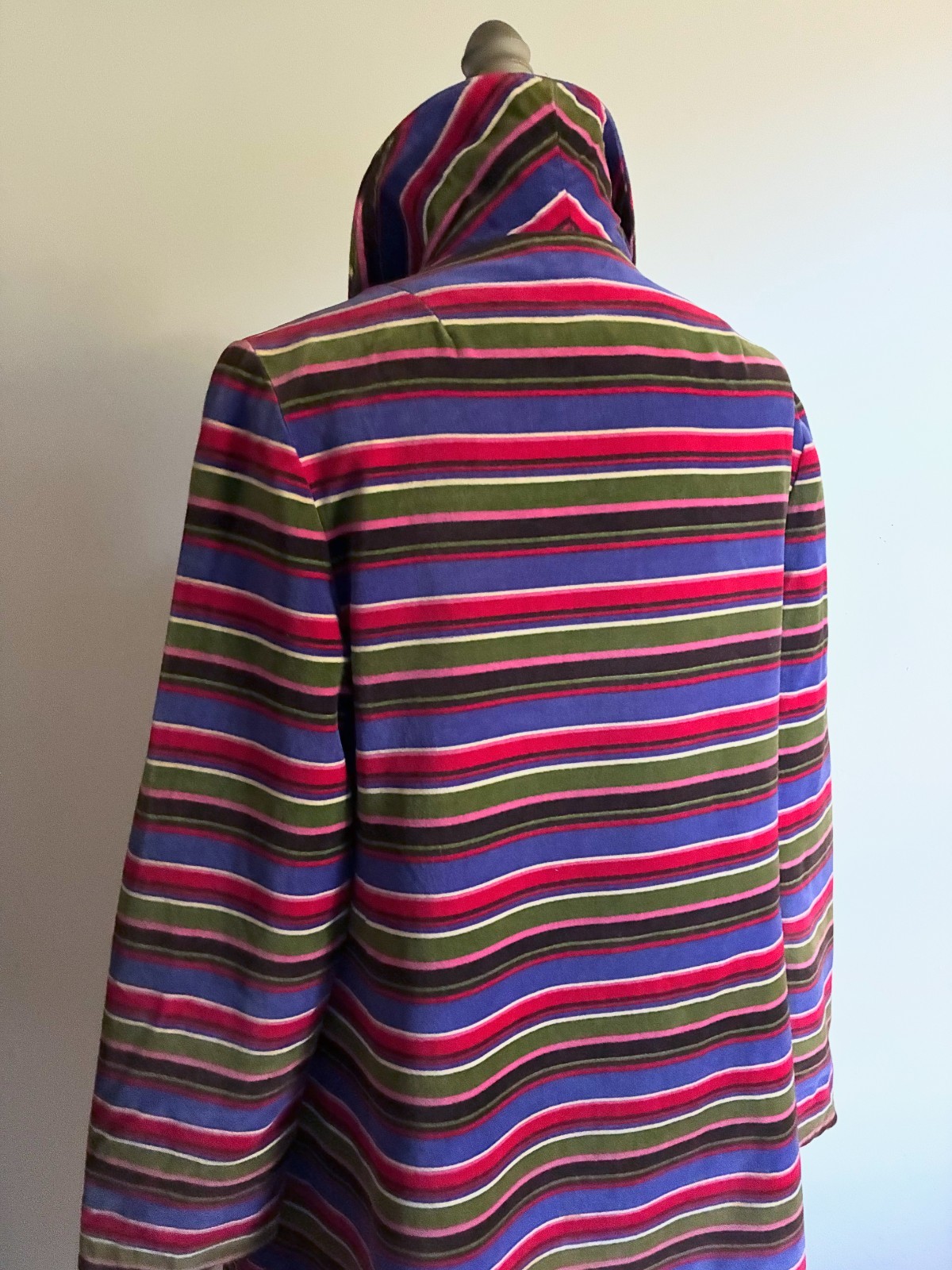 Vintage 1960s Womens Striped Velveteen Coat Butterscotch Lining Petite A-line