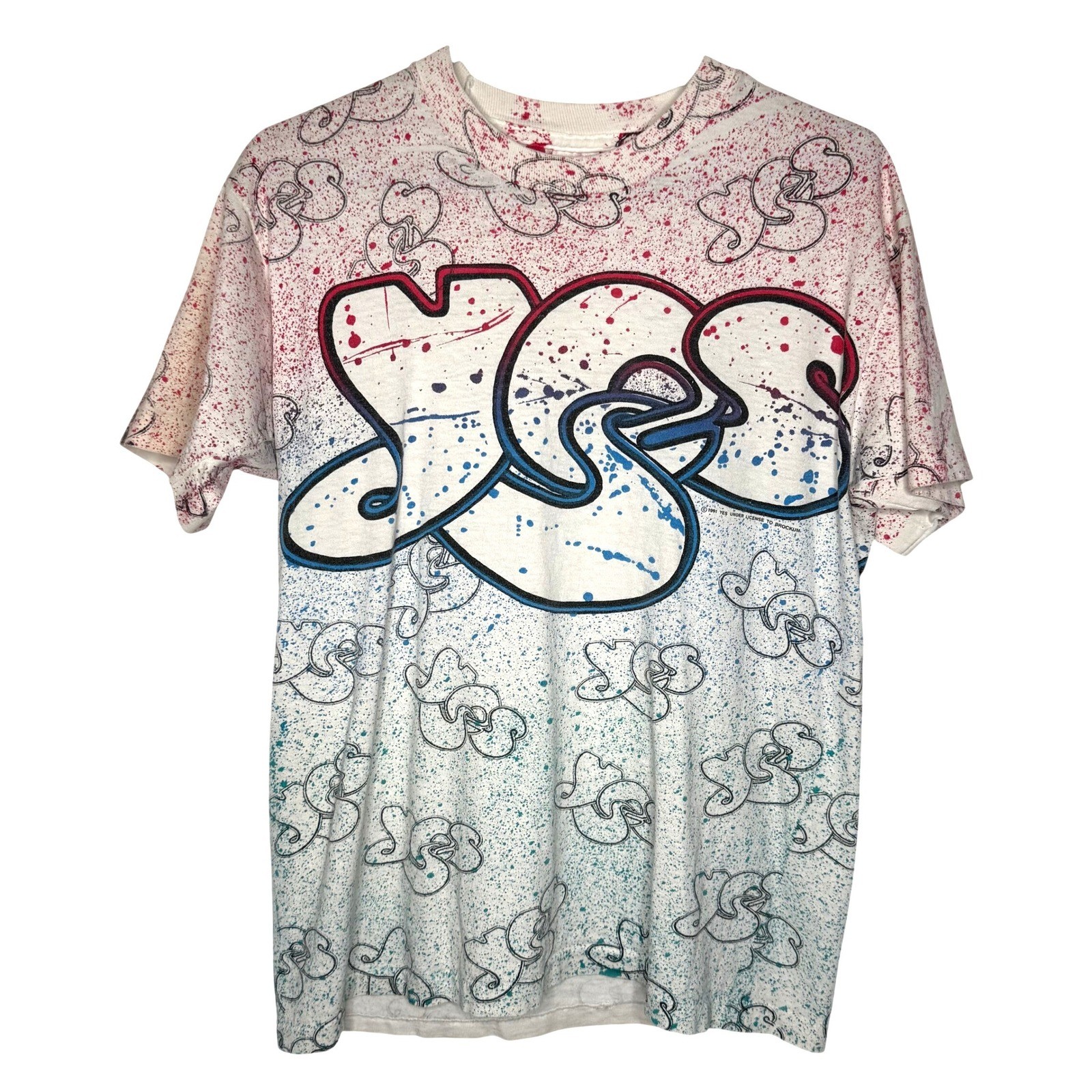 Vintage 1991 Yes Band T Shirt All Over Print Brockum Roger Dean Logo Large