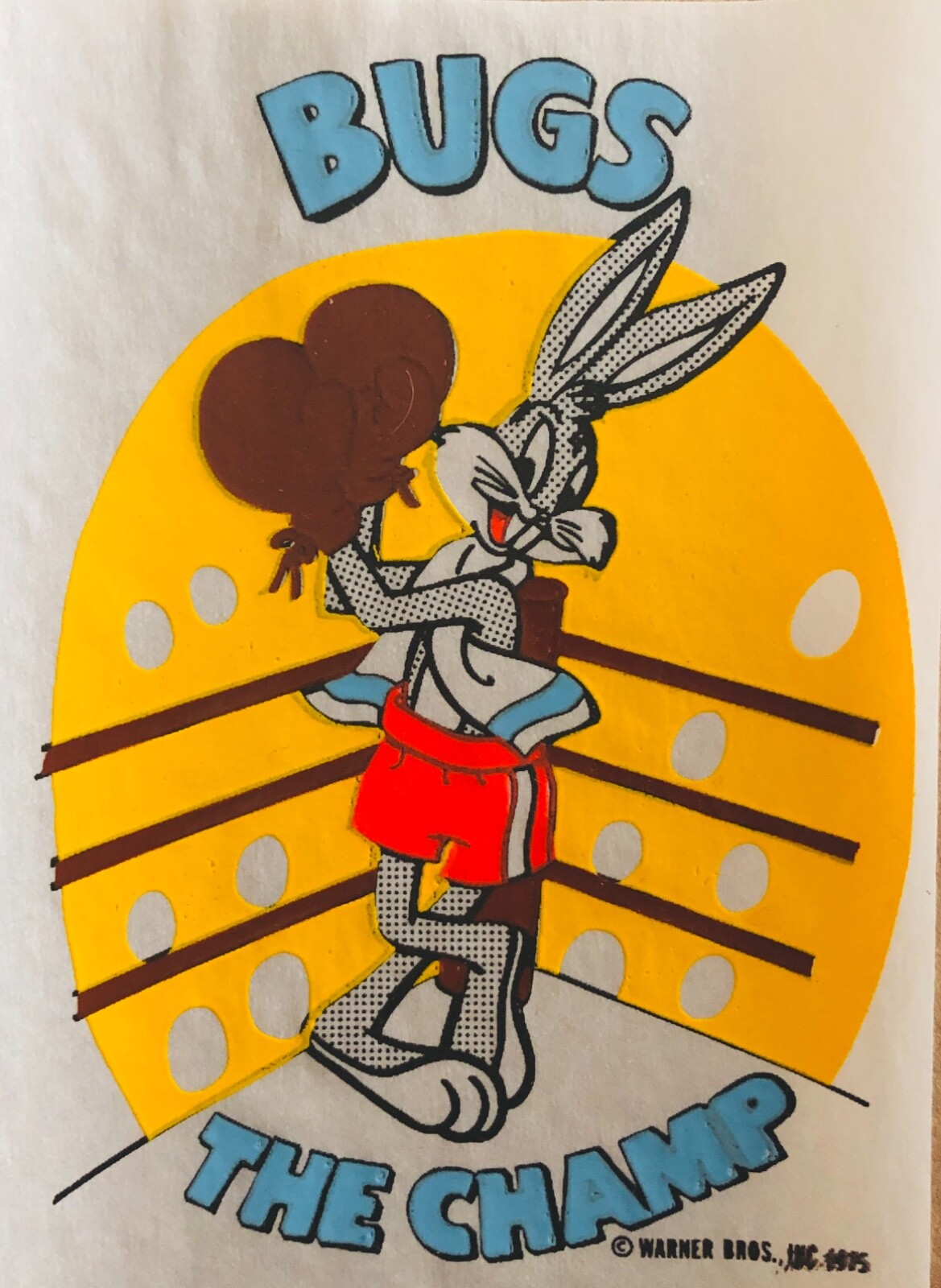 Vintage 1975 Bugs Bunny Boxing Cartoon Rabbit The Champ Iron On Transfer