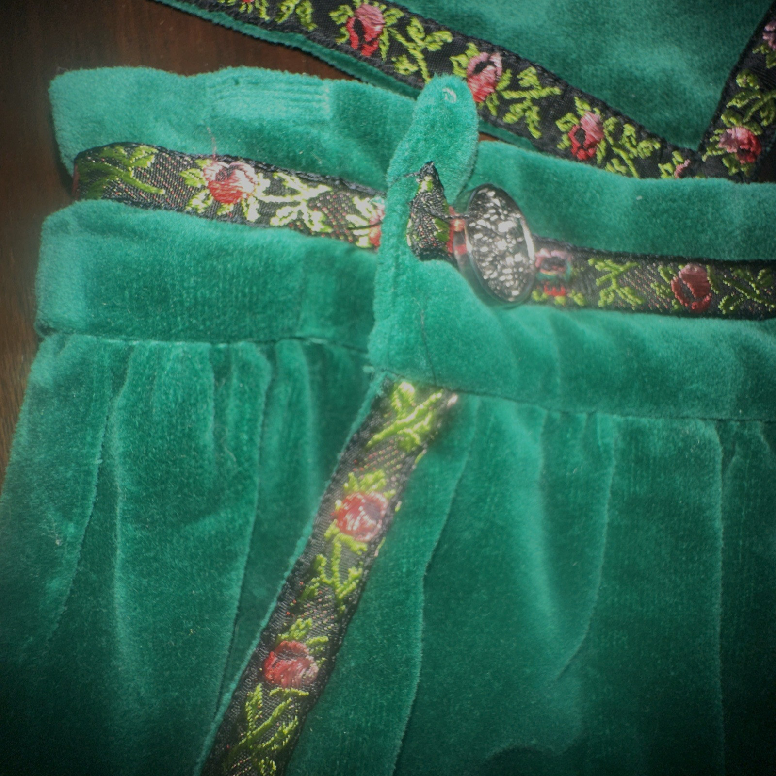 Vintage Lanz Original Forest Green Velvet Vest Skirt Salzburg Austria Tyrolean S