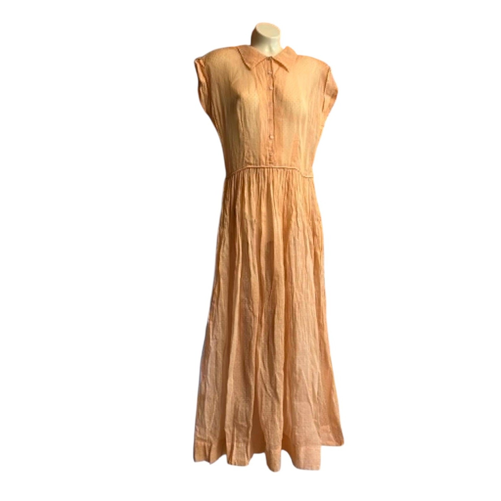Swiss Dot Sheer Top Crisp Cotton 1950s Dress Full Skirt Short Sleeve Tailored