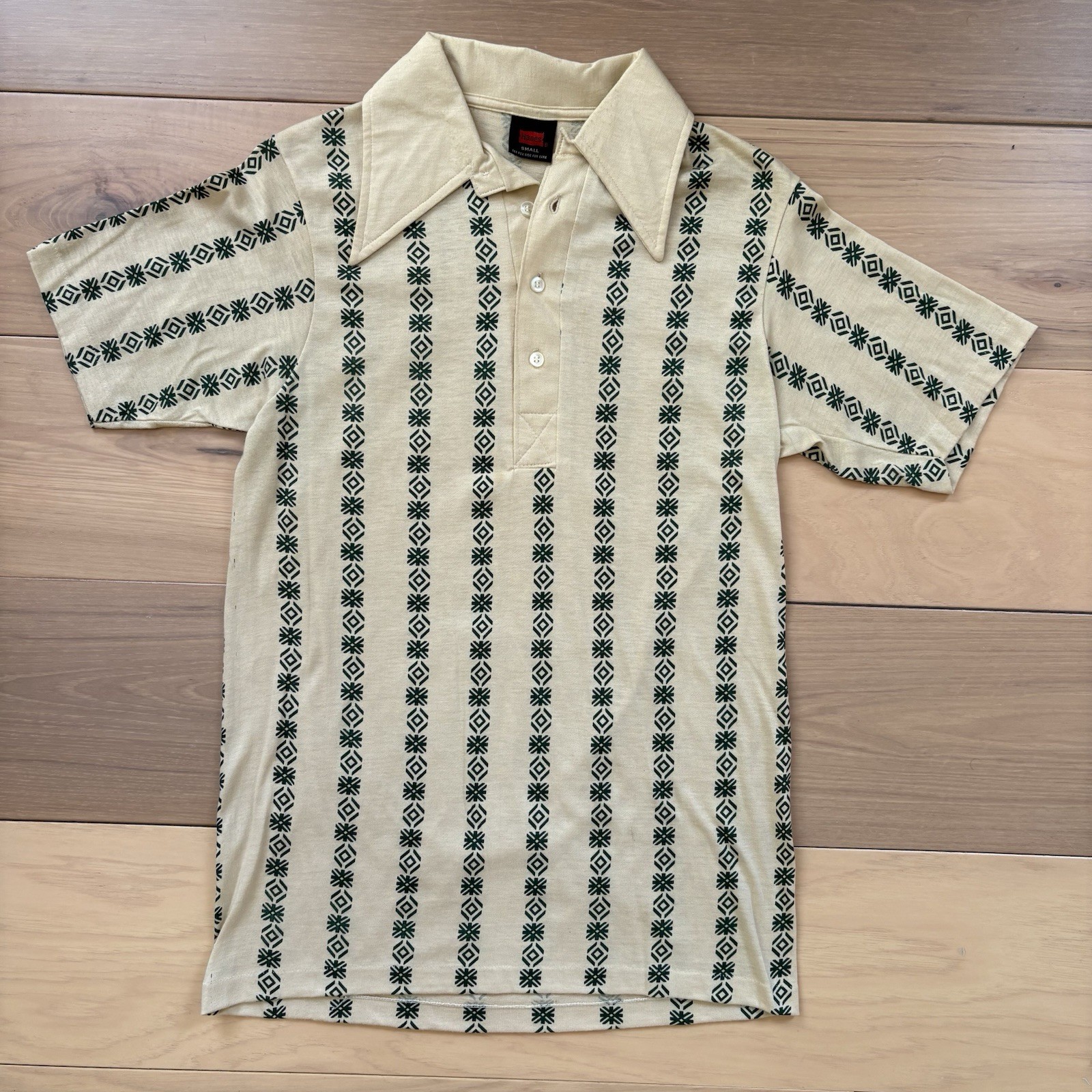 Vintage 70s Collared Shirt Men’s Small Geometric Stripe Pattern Hanes Disco