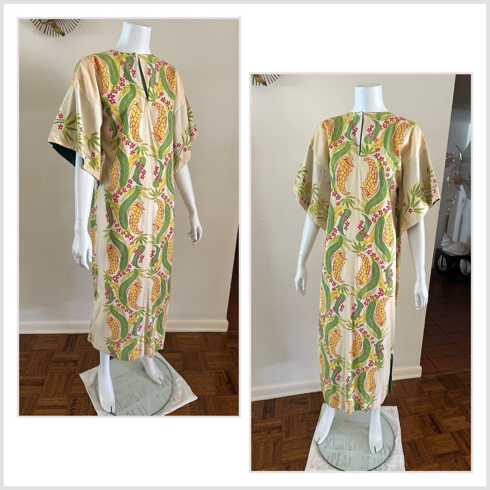 50s Nani of Hawaii Honolulu Pake Muu Dress Tropical Bamboo Tiki Resort Luau VTG