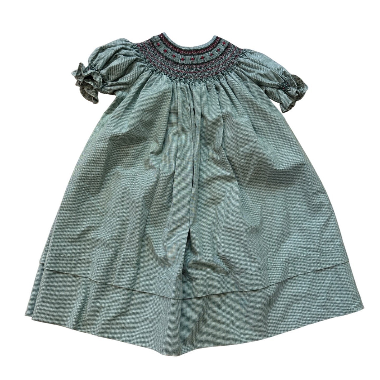 Another One of Heather’s Smocked Bishop Dress Kids Green Gingham SIZE 23in L