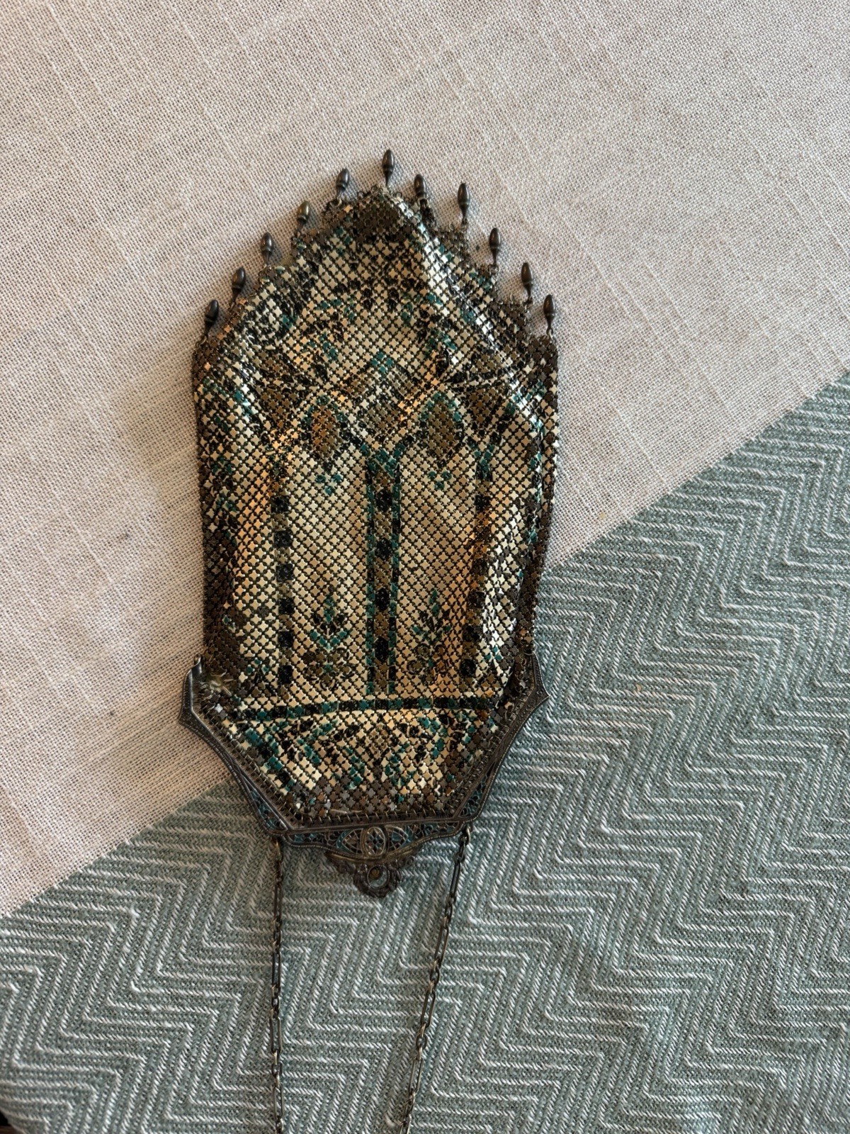 Vintage Mandalian Mfg. Co. Enamel Mesh Purse c. 1920s Art Deco Flapper Handbag