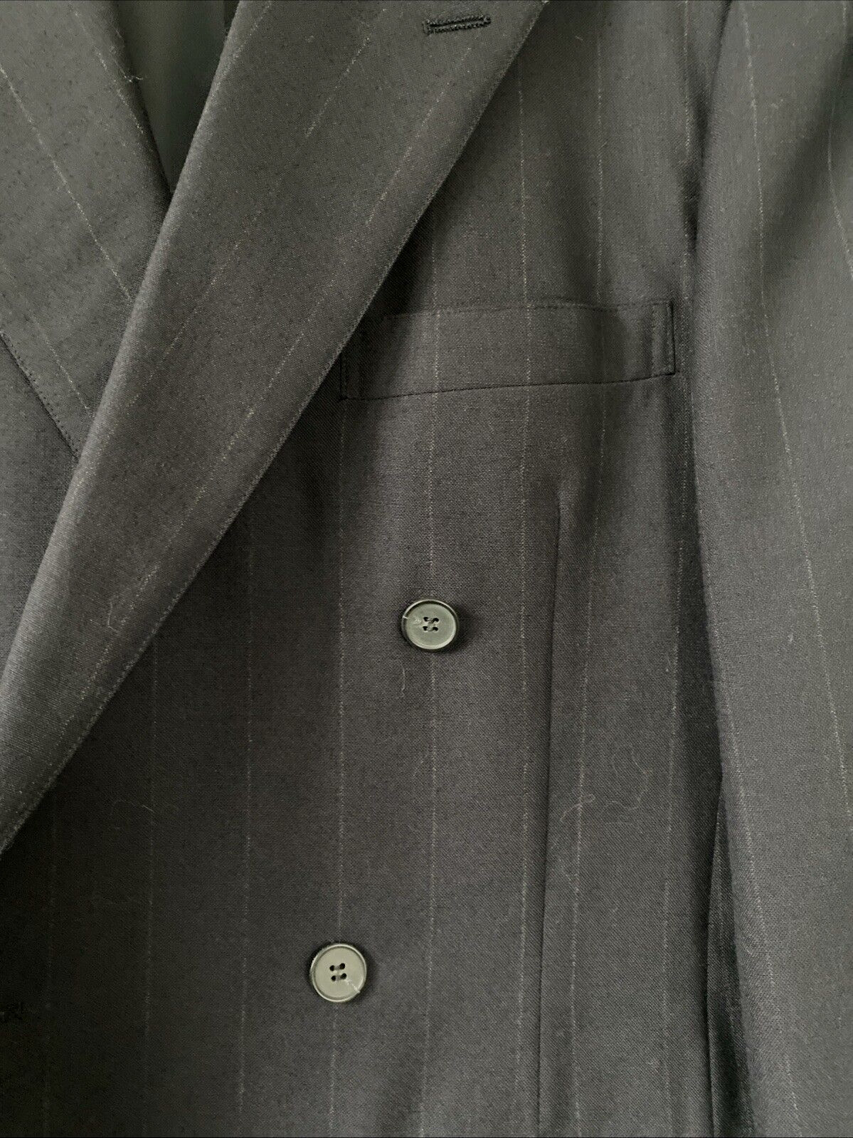 Vtg SOUTHWICK Navy Wool Chalk Stripe Double Breasted Peak Blazer Coat 41 Jacket