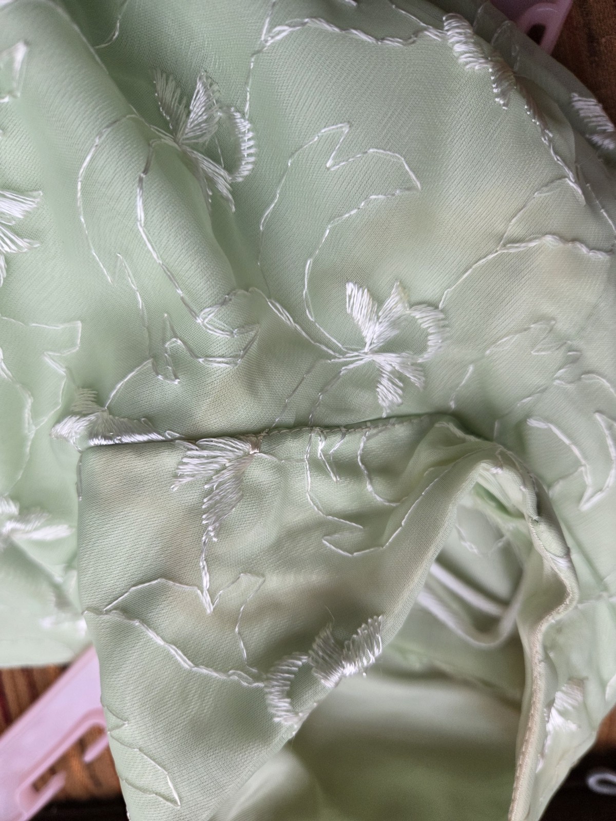 Vtg 1950’s Green Embroidered Nylon TEEN Party Dress Crinoline/Skirt PROM w/BOW