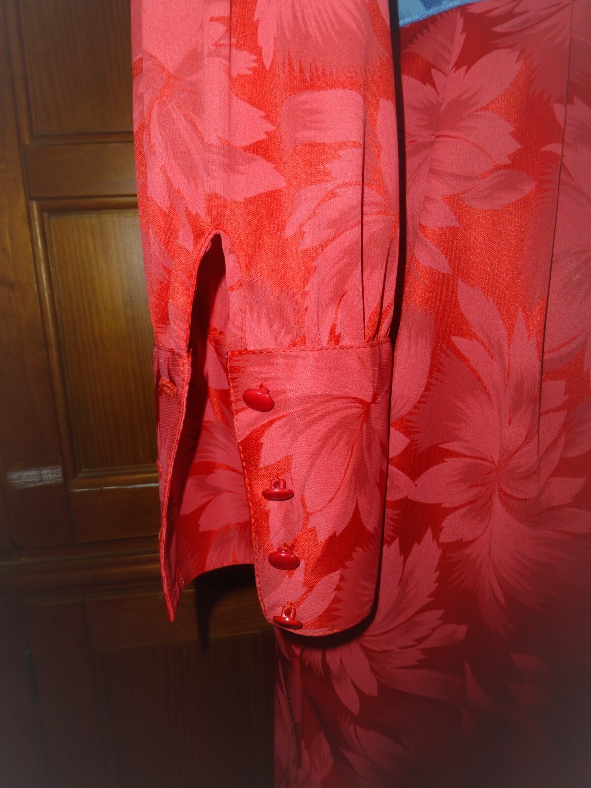 VTG 70s 80s RED Blue Belt Jersey Floral Secretary Cocktail Party midi DRESS L XL