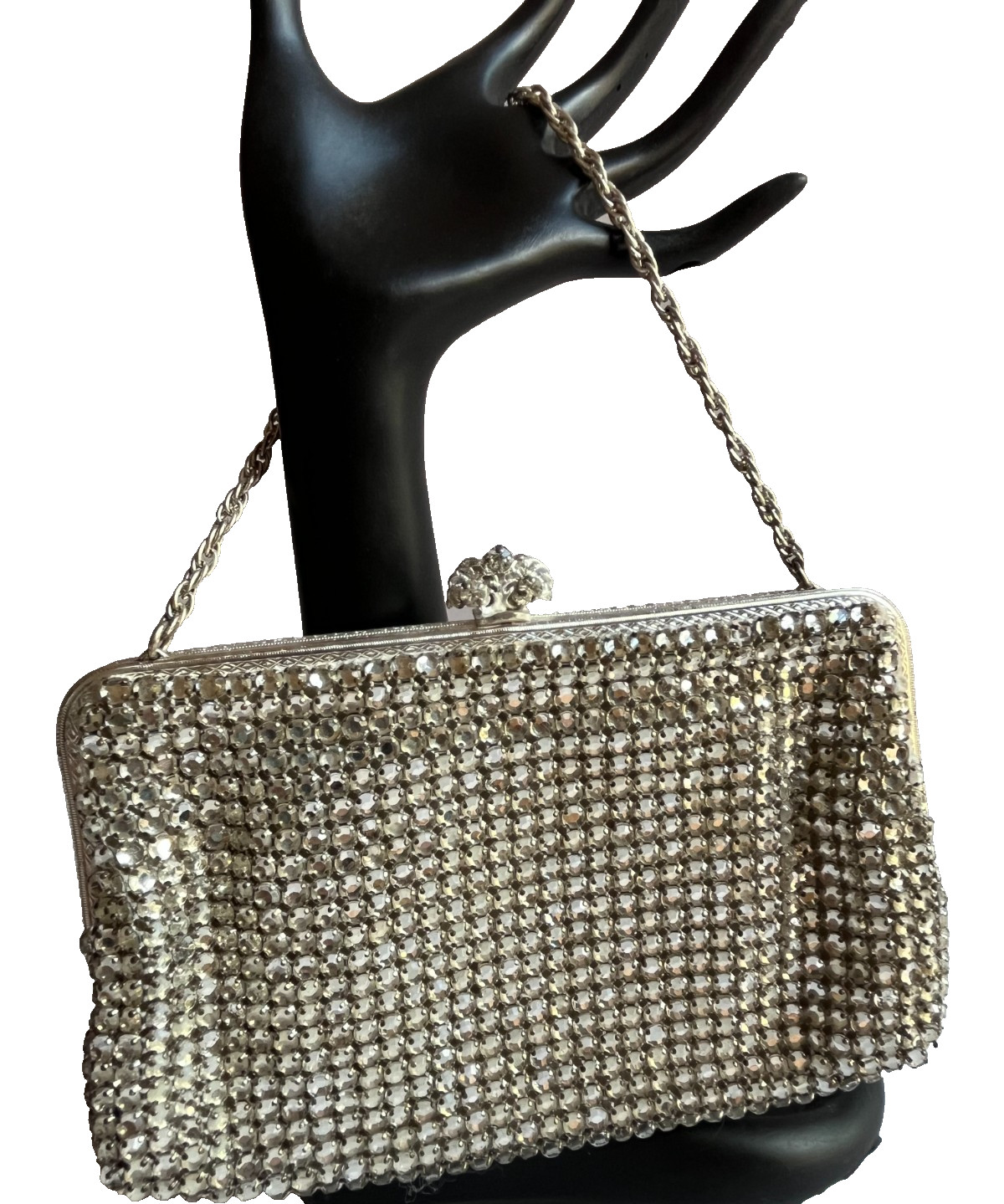 Bon Marche West Germany Rhinestone Crystal Silver Clutch Purse Evening Bag Vtg