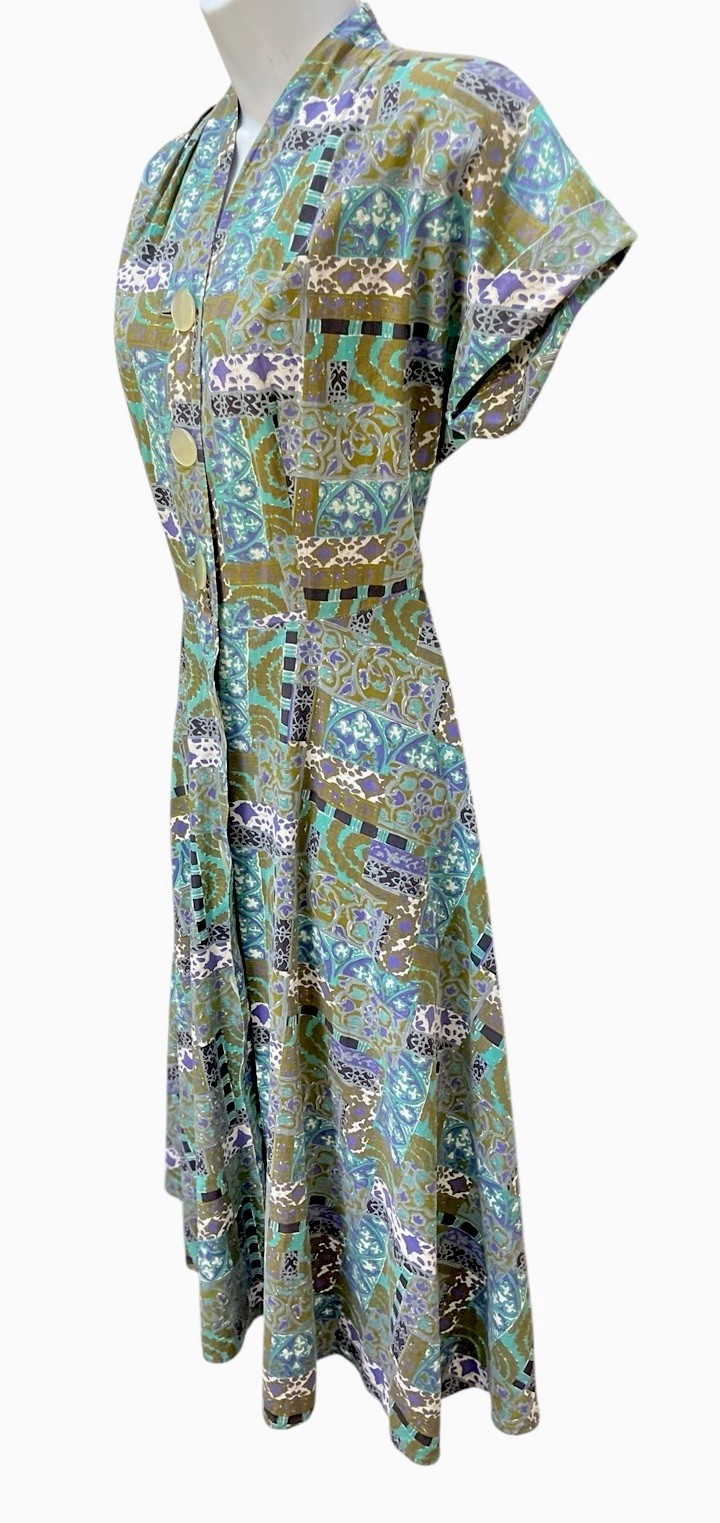 Vtg 50s Penny’s Brentwood Mod Novelty Print Day Dress S Cotton Rockabilly A-Line