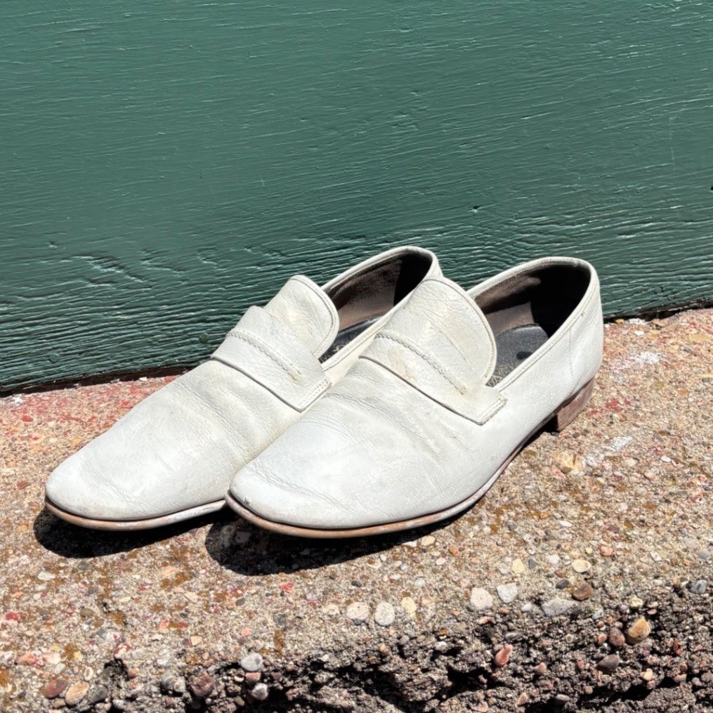 Vintage Flagg Bros Mens White Leather Penny Loafers Mod 60s 70s Slip On Shoes