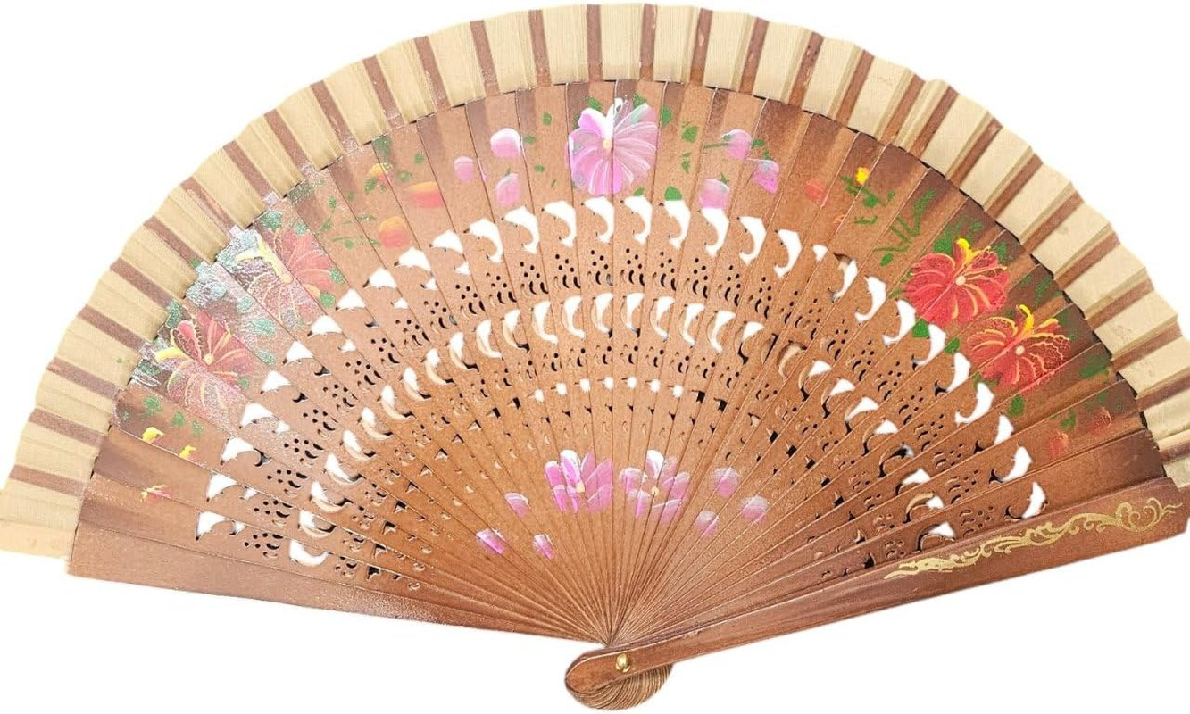 Floral Vintage Spanish Folding Fan Doubled-Side Flower Wood Fan for Wedding P…