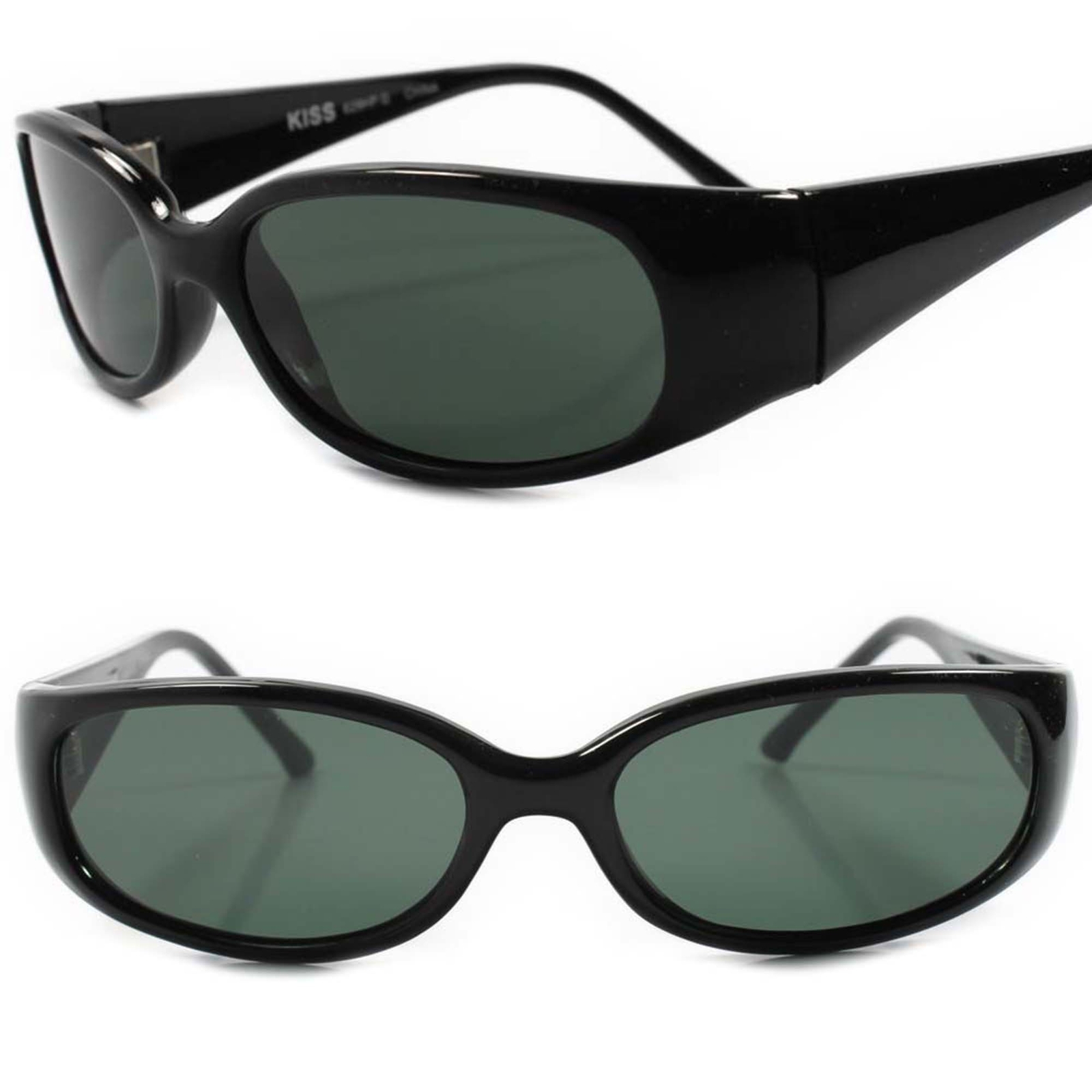 Classic True Vintage Indie 80s Green Lens Black Wrap Around Rectangle Sunglasses