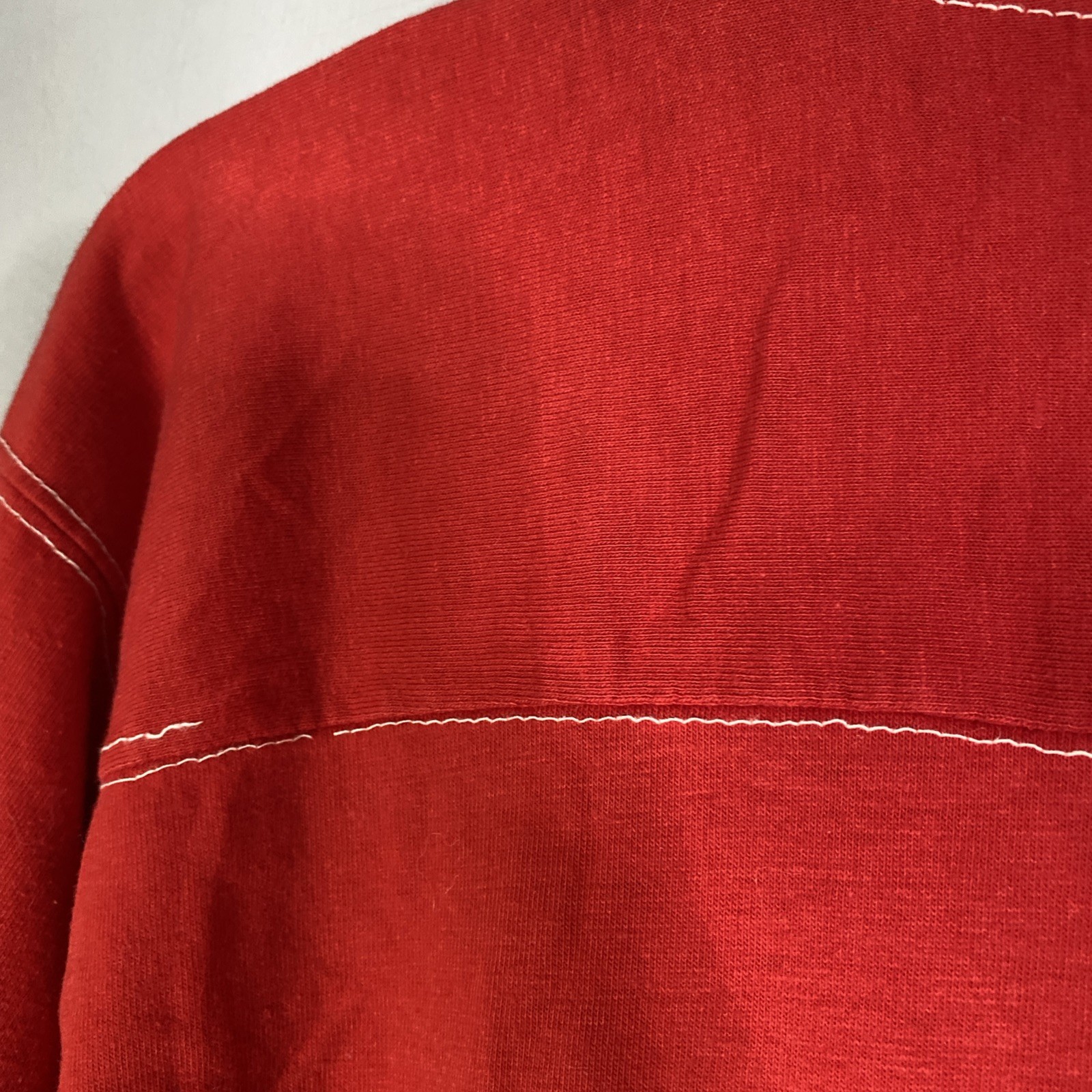 Vintage 80s Single Stitch T Shirt Red Sportswear Ringer Sleeve 19×29 Fits Medium