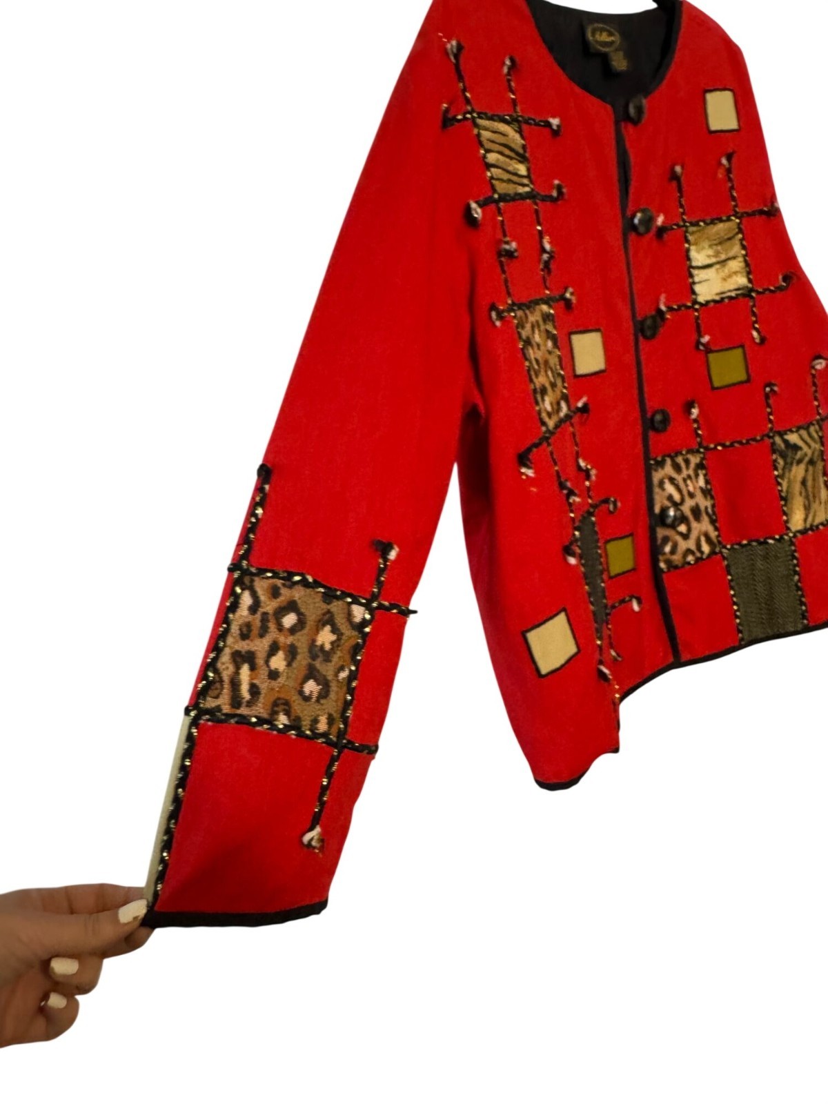 Allure Vintage Women’s Size 2X Red Animal Print Patchwork Art To Wear Jacket