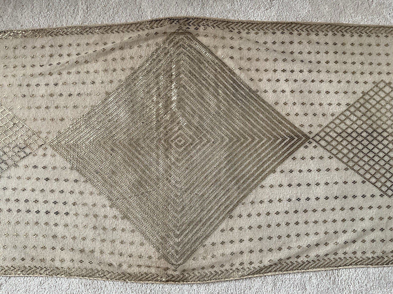 Antique 1920s Egyptian Assuit Shawl-Art Deco Tulle Bi Telli Cream & Gold Wrap