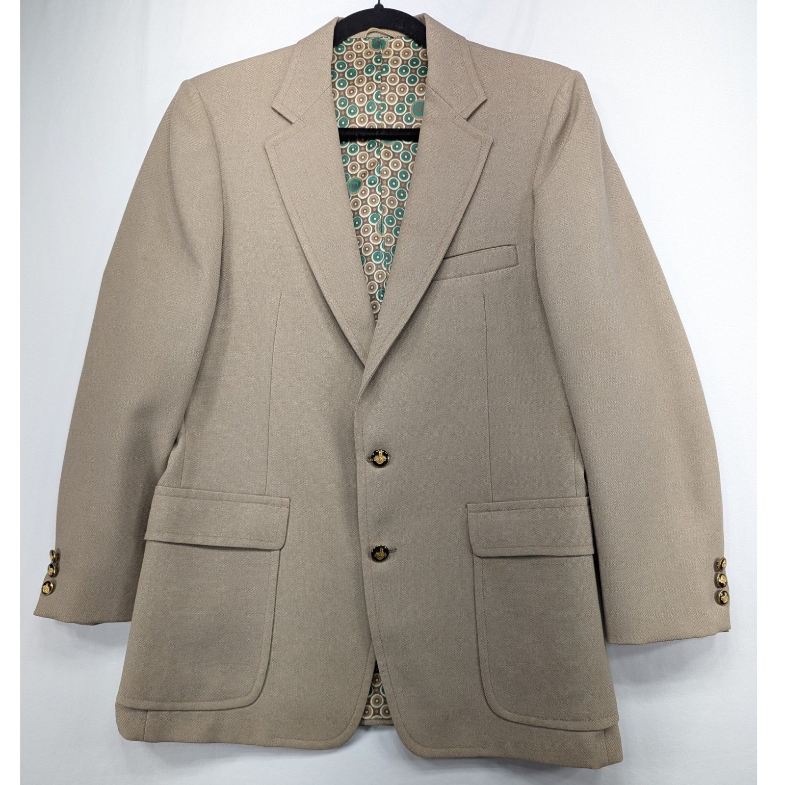 Vintage Knack Tan Blazer 70s Psychedelic Lining Mens Medium Union Made USA