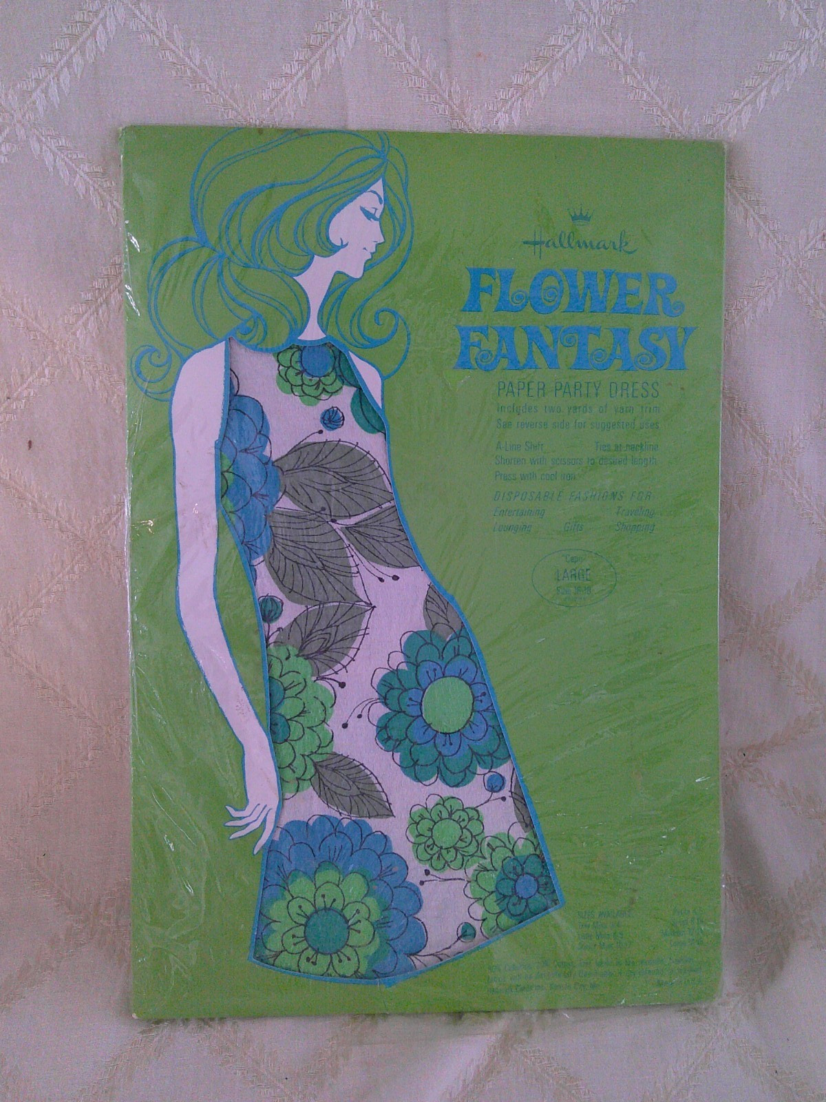 NOS Vtg 60’s MOD Pop Art Flower Power A-Line PAPER DRESS Hallmark L Mint in BOX