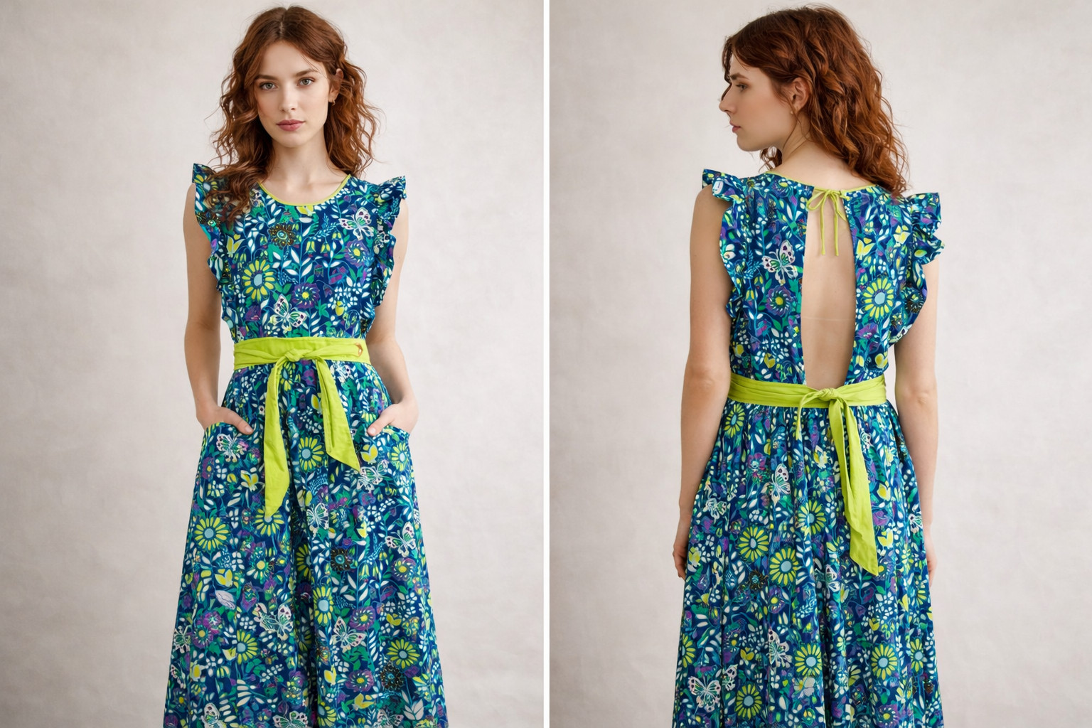 Vintage 70s Design House Japan Floral Pinafore Apron Dress Boho Cottagecore