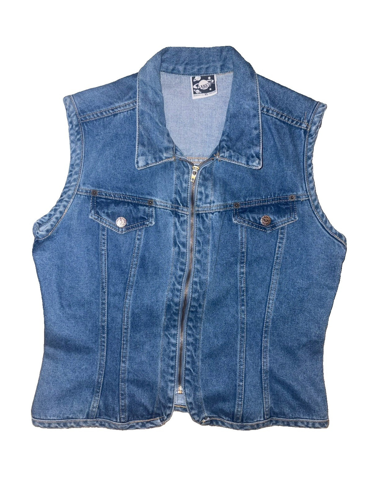 Vintage 80s/90s Planet X Jeans Denim Vest Made in the USA Fit XL