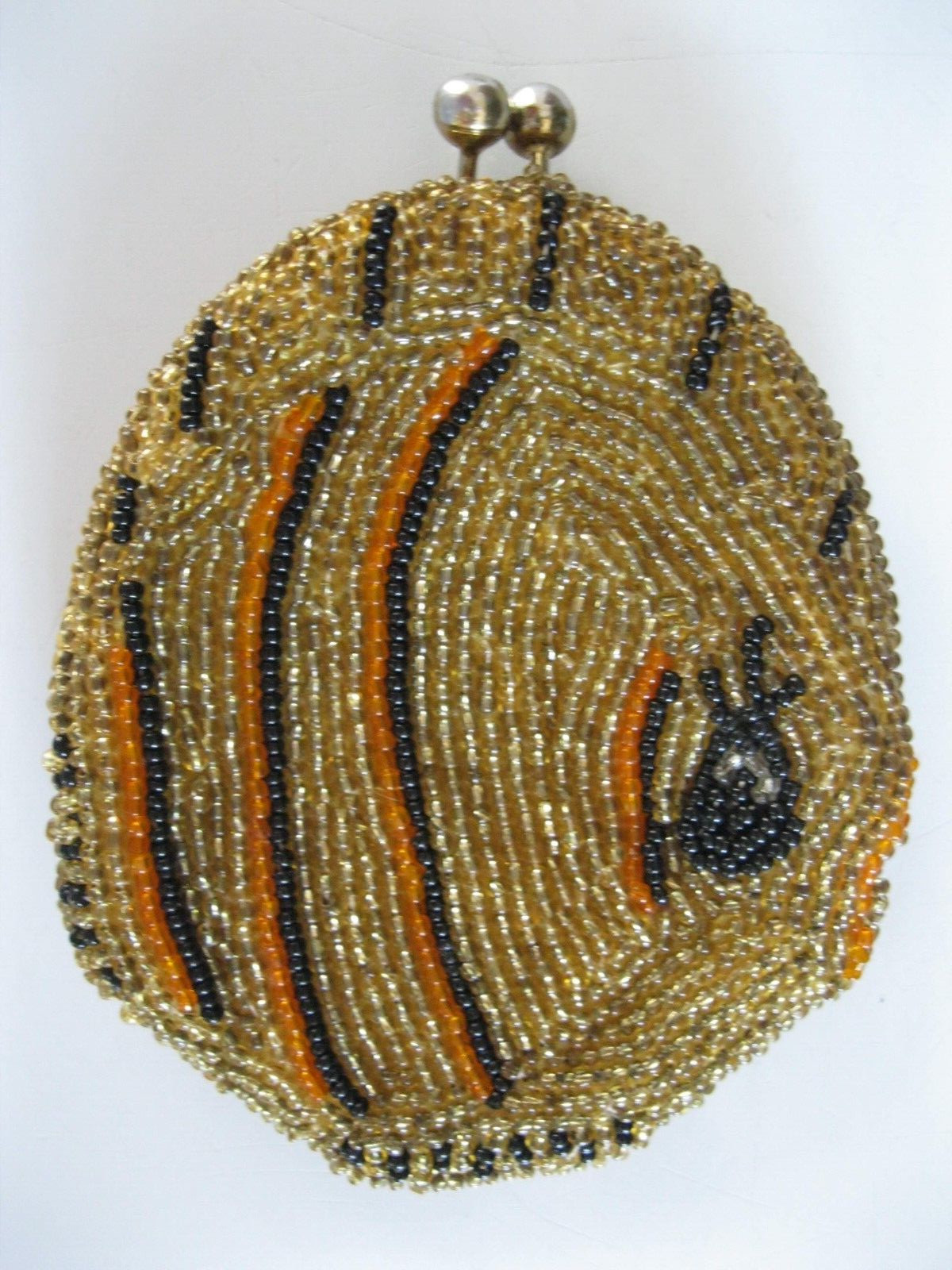 Vintage Hand Made before WW2 in Korea Coin Beaded Purse 4″ tall and 3″ wide