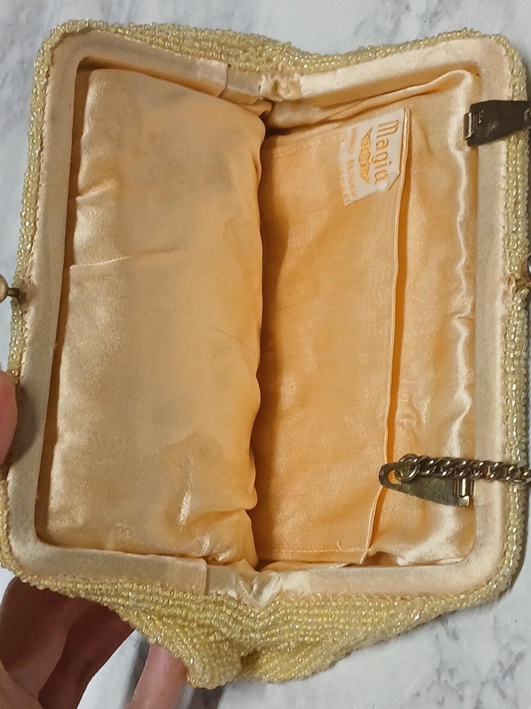 Vintage Magid Yellow Clover Beaded Clutch Purse Evening Bag Japan