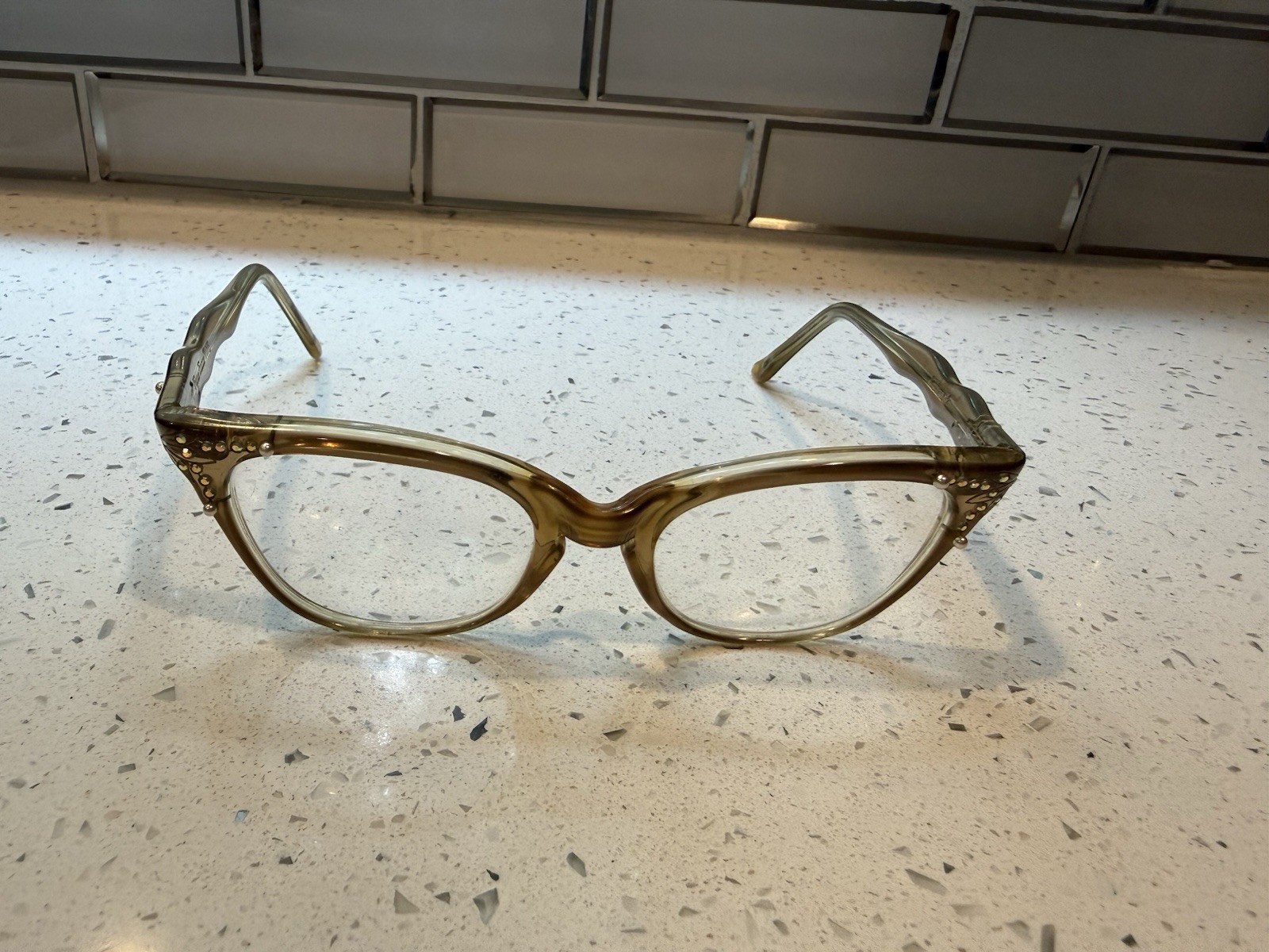 Vintage 1950s L. Evrard France Rhinestone Cat Eye Eyeglasses Frames 125mm