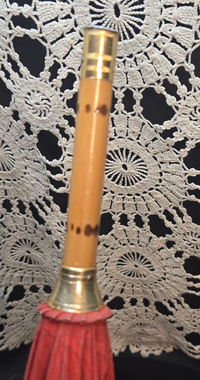 Vintage YSL Parasol Umbrella, Bamboo Wood Handle/Shaft, Metal Collar