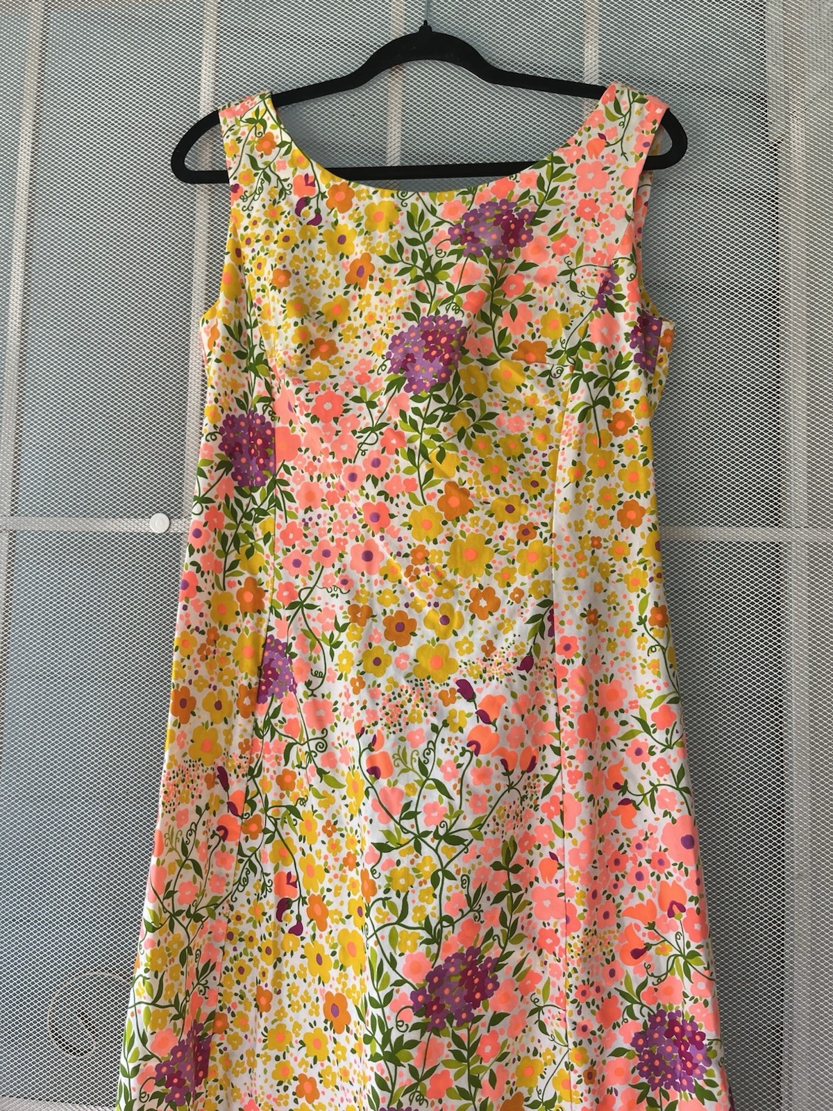 VTG 1960s Alice of California Day Glo Maxi Dress Size M Floral Print Sleeveless