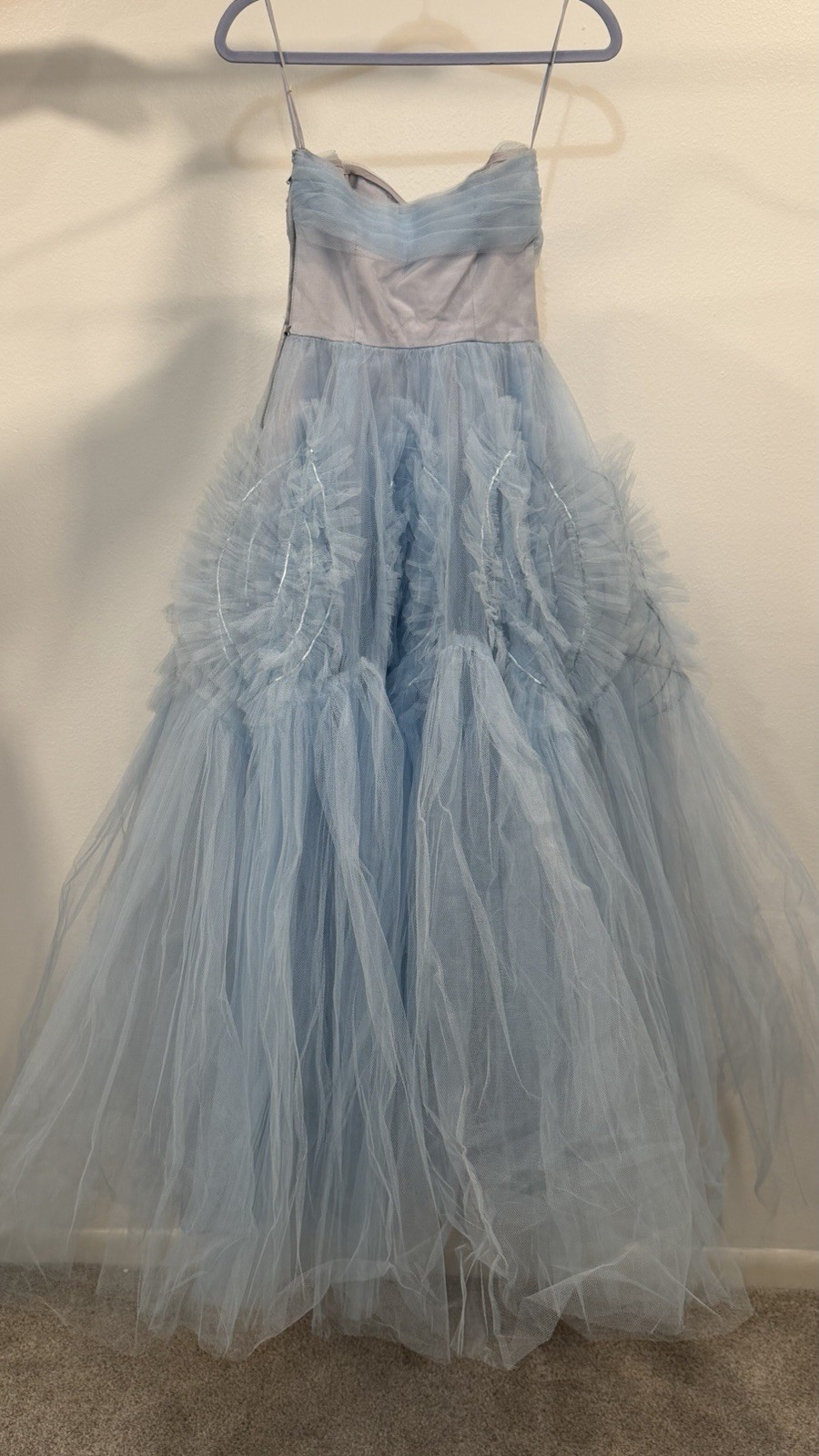 Vintage 50s Dress Gown Cupcake Formal Ruffle Tiered Tulle Prom Princess Blue