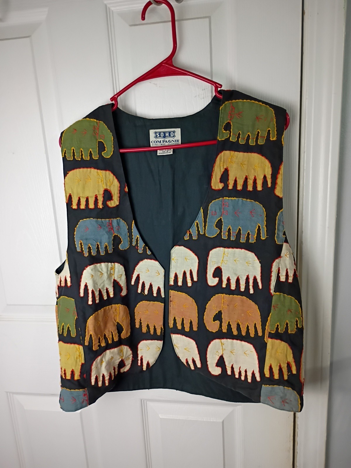 SOHO Compagnie vintage indian cotton elephant vest Embroidered Multi Colored