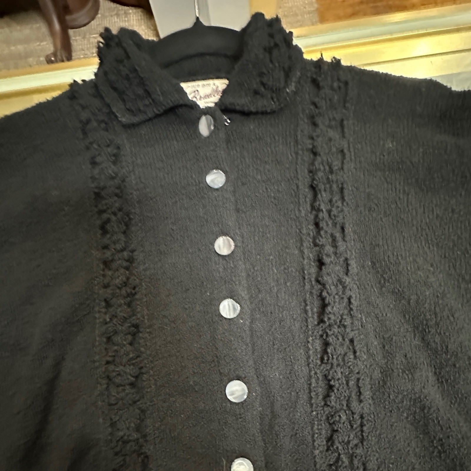 Vintage 1950 Bradley Knitwear Black 100% Zephyr Wool Dolman Cardigan Sweater S/M