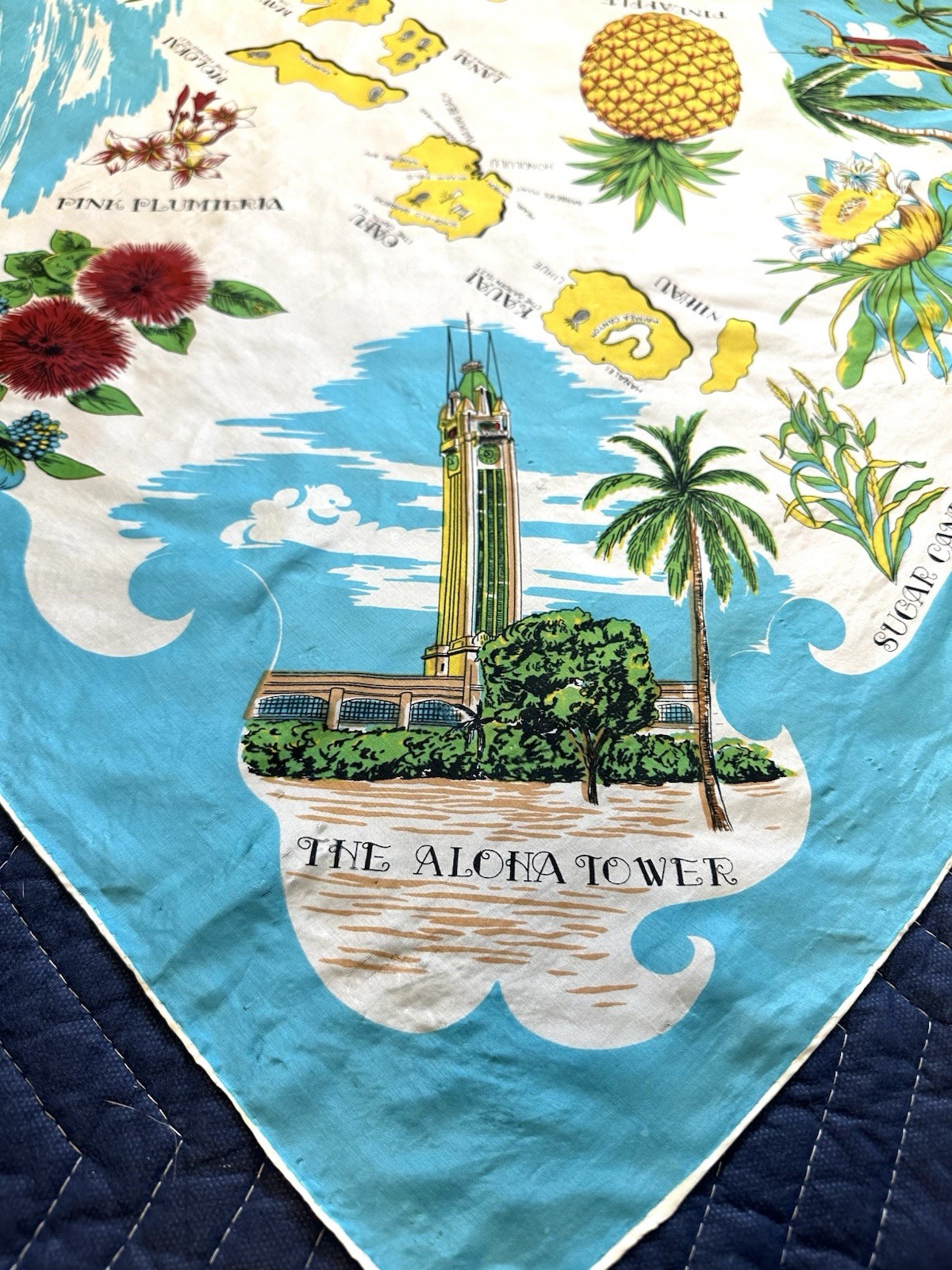 Vintage Tourist Scarf HAWAII Silk/ Rayon Blend /Japan Hula/Hibiscus 50’s /60’s