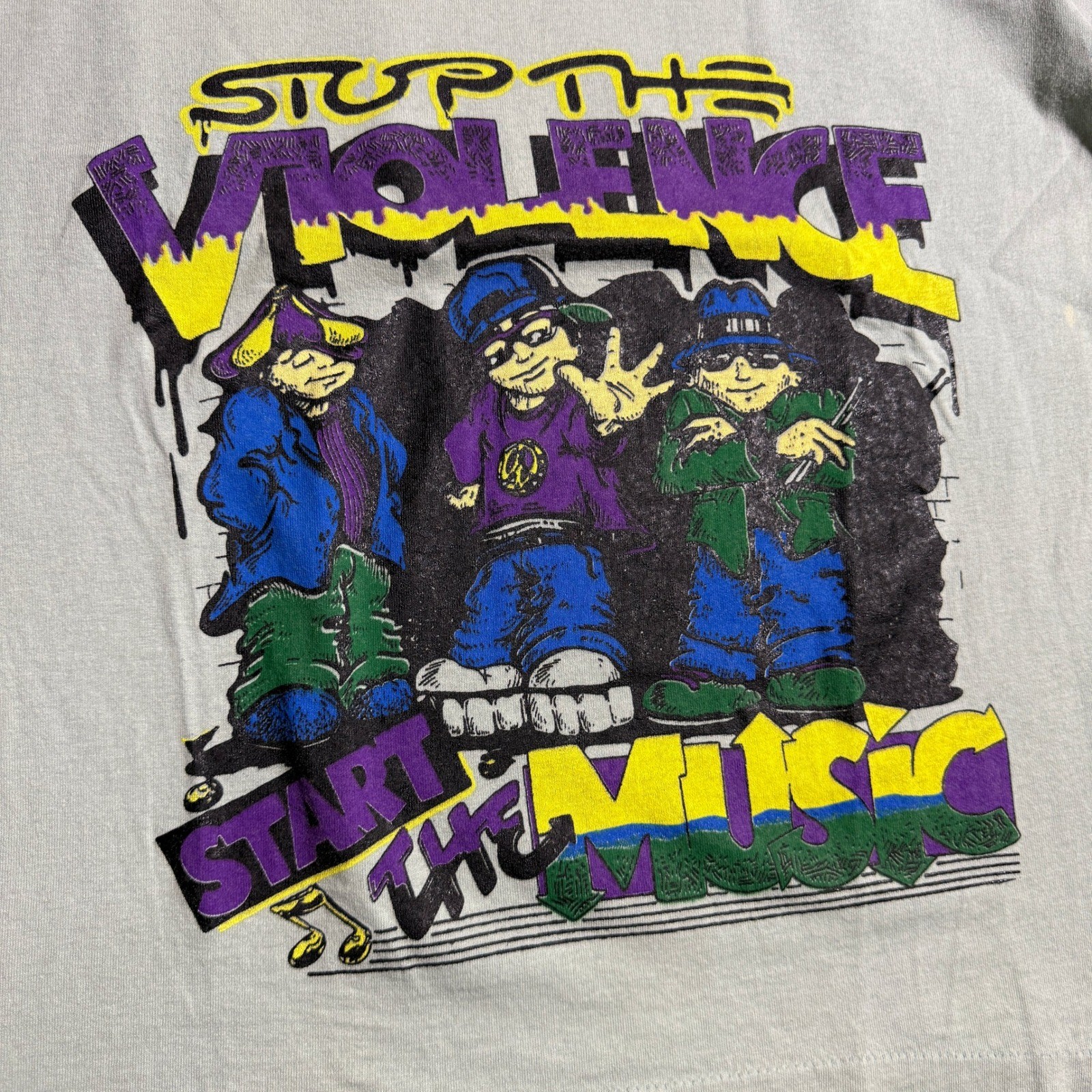 Vintage 90s Stop The Violence Start The Music Graphic T-Shirt Sage Green M