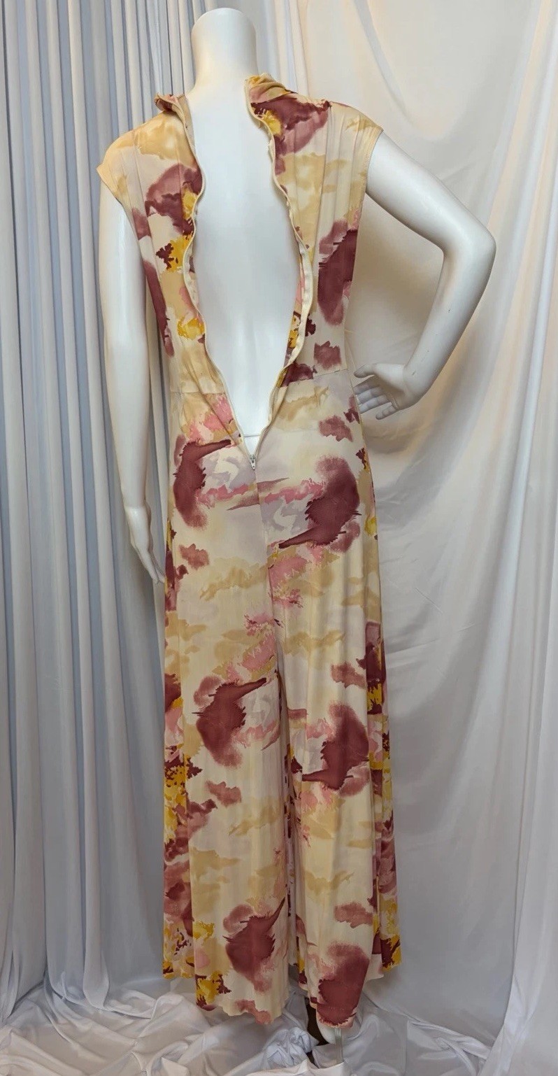 VTG 70s Wide Leg Palazzo Floral Watercolor Psychedelic Acetate Jumpsuit SZ M/L