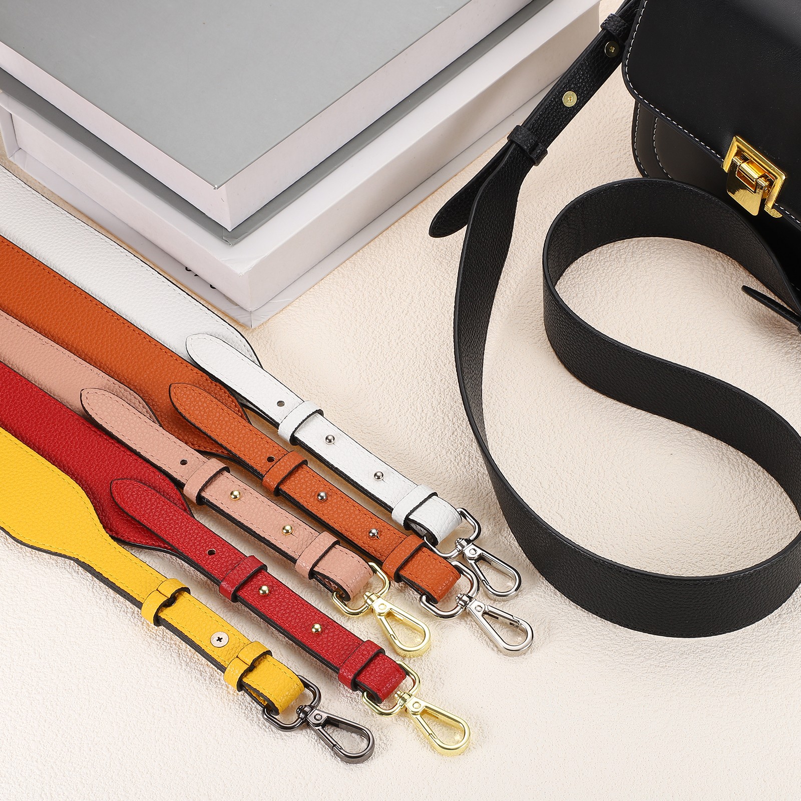 45.3″ Adjustable PU Leather Purse Strap Crossbody Replacement Black/Silver