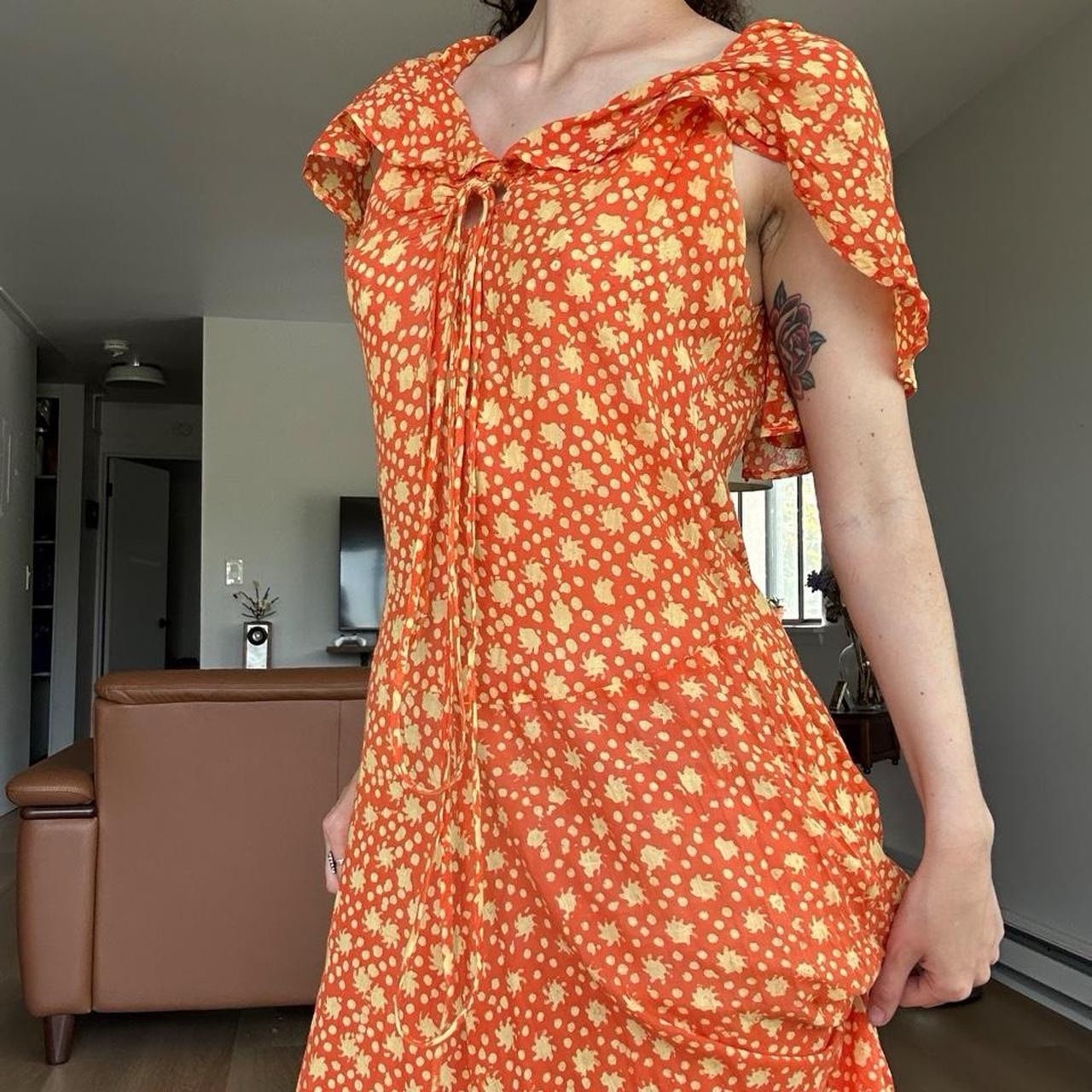 Vintage 1970s India Imports of Rhode Island Orange Cotton Maxi Dress