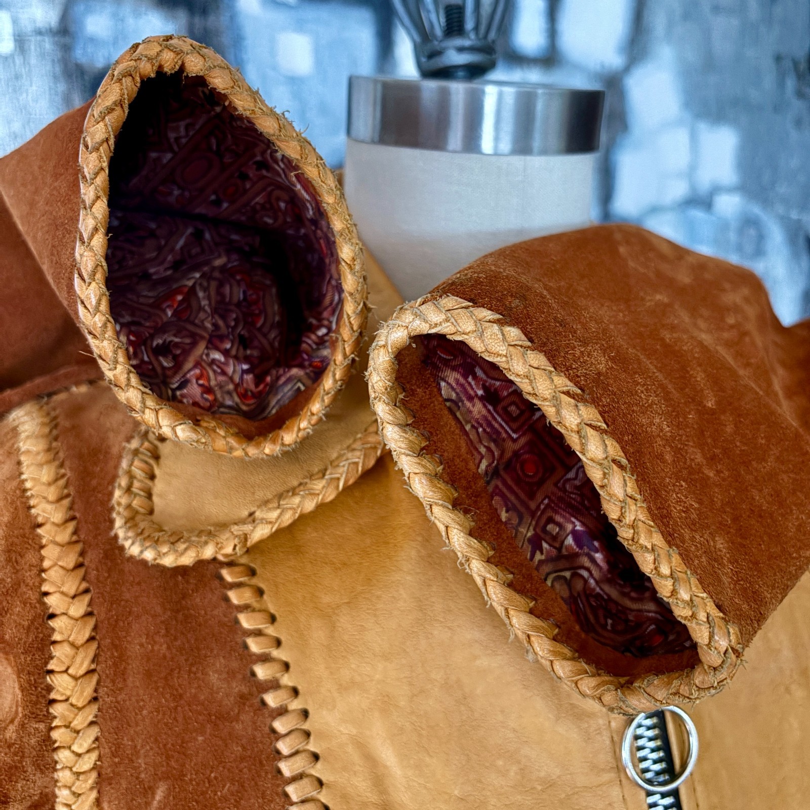 Vintage 70s Whipstitched Suede Leather Cropped Jacket Hippie Boho Womens XS 34
