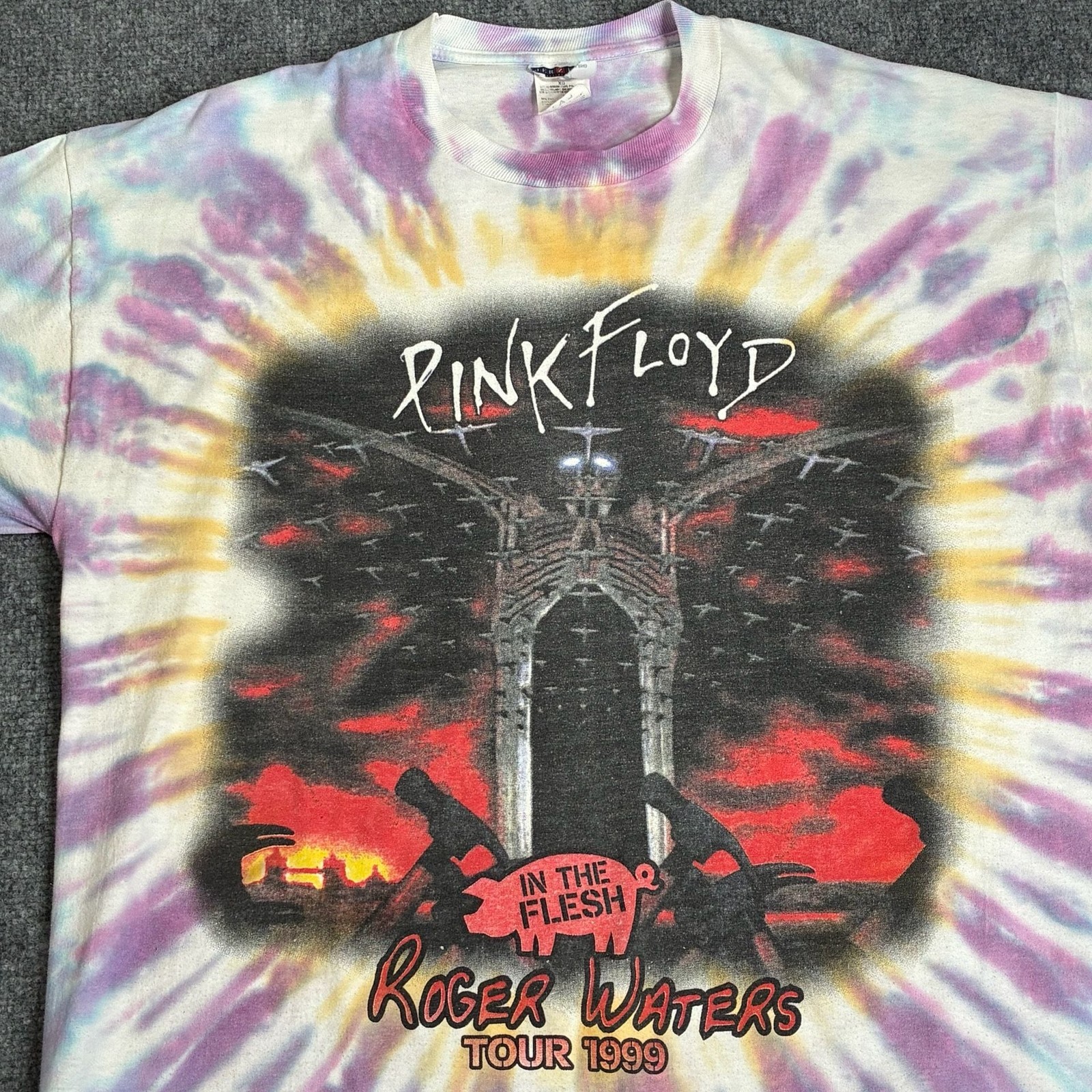 Vintage T-Shirt Pink Floyd In The Flesh Roger Waters 1999 Tour Tie-Dye – Size XL