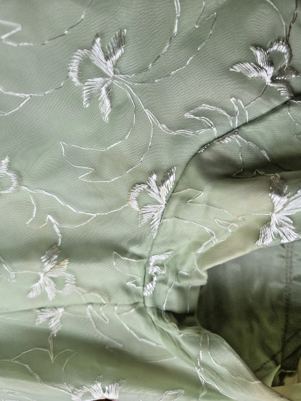 Vtg 1950’s Green Embroidered Nylon TEEN Party Dress Crinoline/Skirt PROM w/BOW