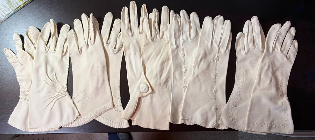 Vintage Mid-Century Ladies Gloves, Lot Of 5 Cotton