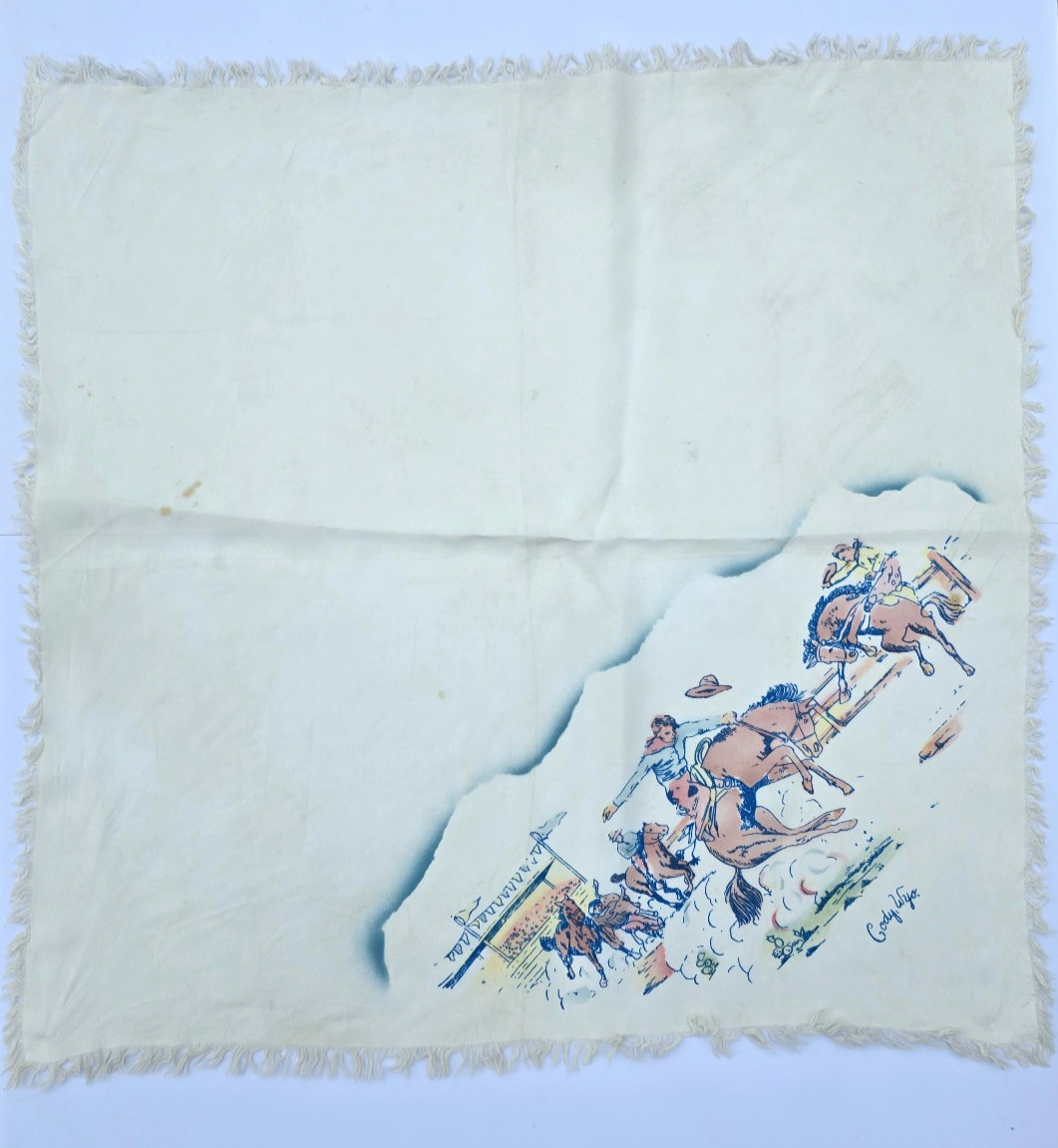 Vintage Western Adult Unisex “Cody, Wyo” Rodeo Cowboy Scene Neck Scarf