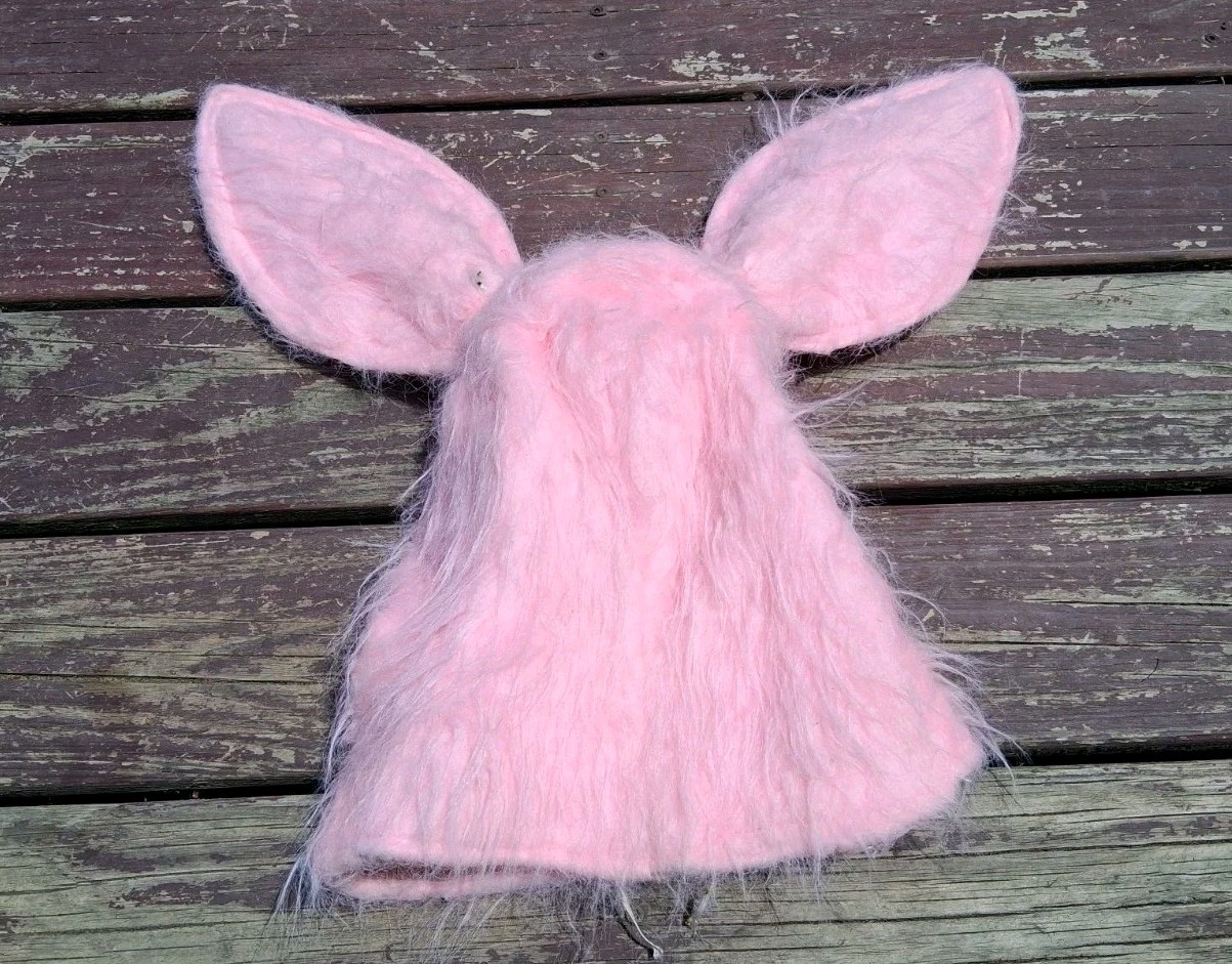 Vintage 1960s 1970s Pink Bunny Costume Hat Halloween Piglet