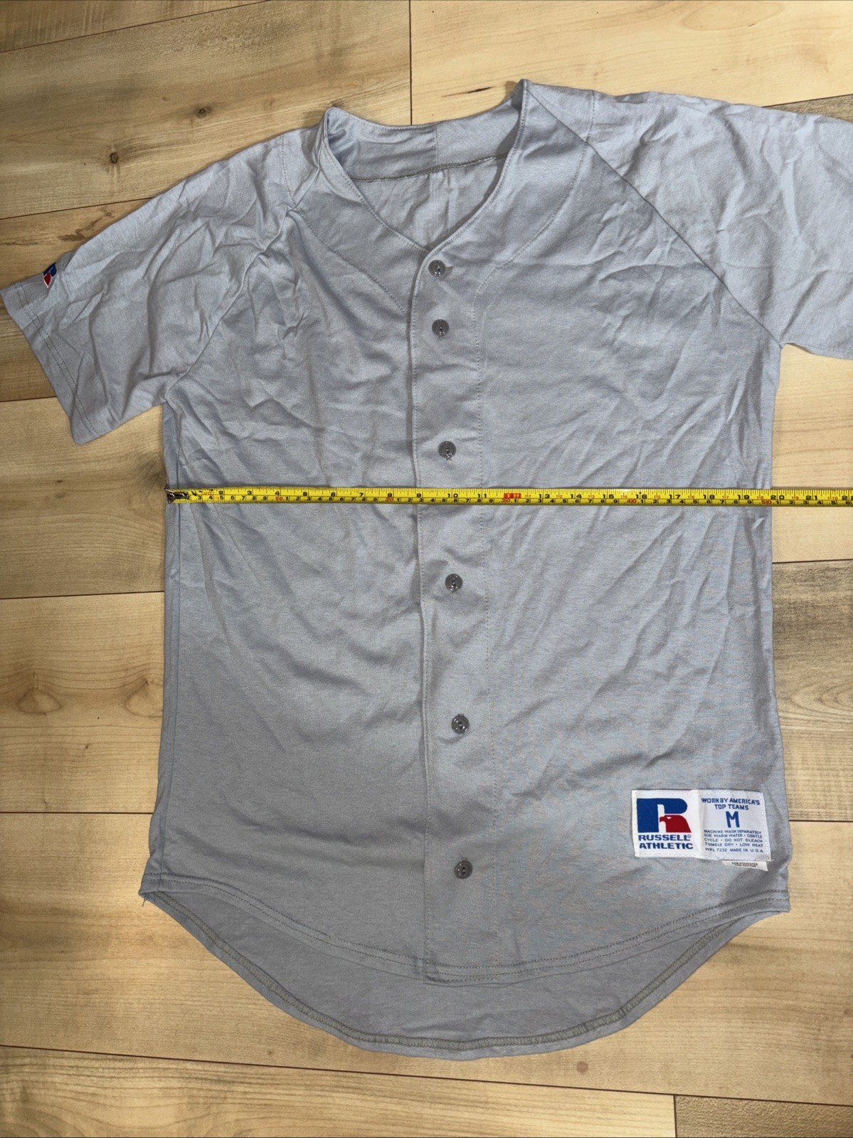 Men’s Vintage Russell Athletic Baseball Jersey Poly/Cotton Medium Grey USA Made