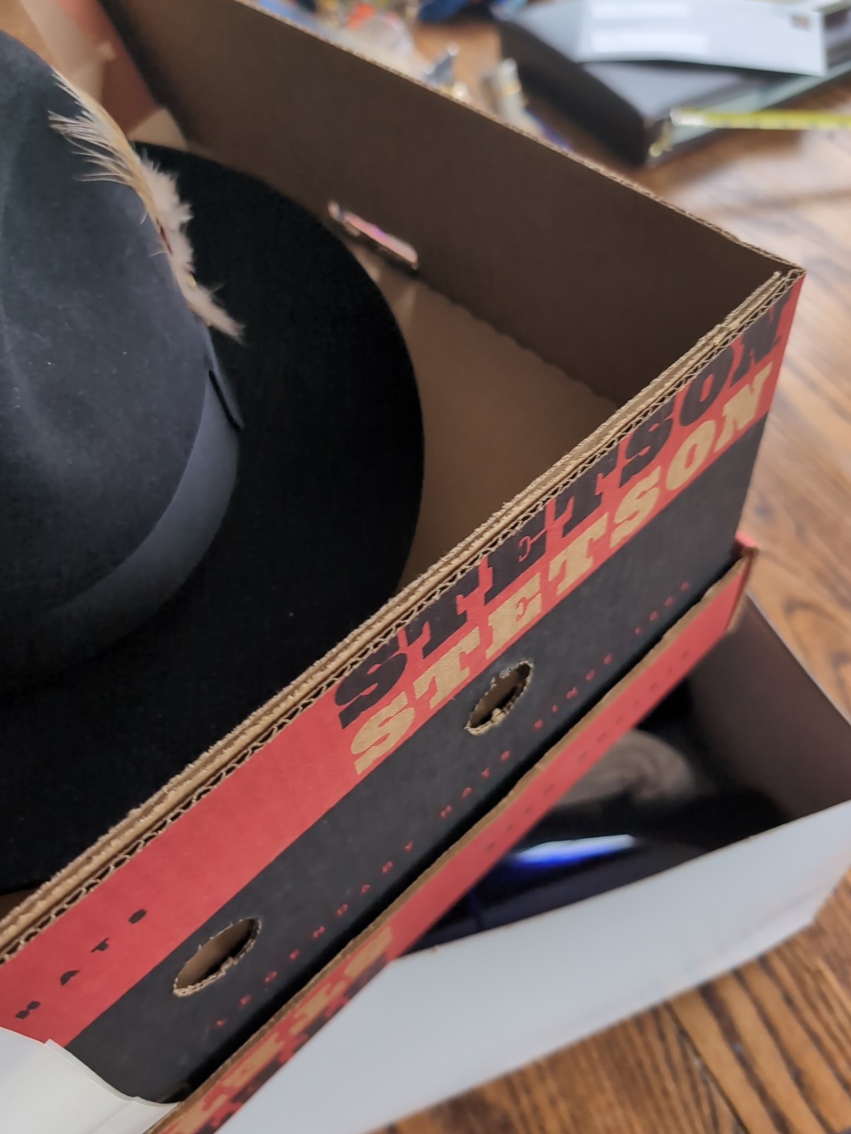 New In Box~ Royal Stetson~ Fedora Flet Hat 58 Sz 7 1/4 Black Feather Band ~W@W~
