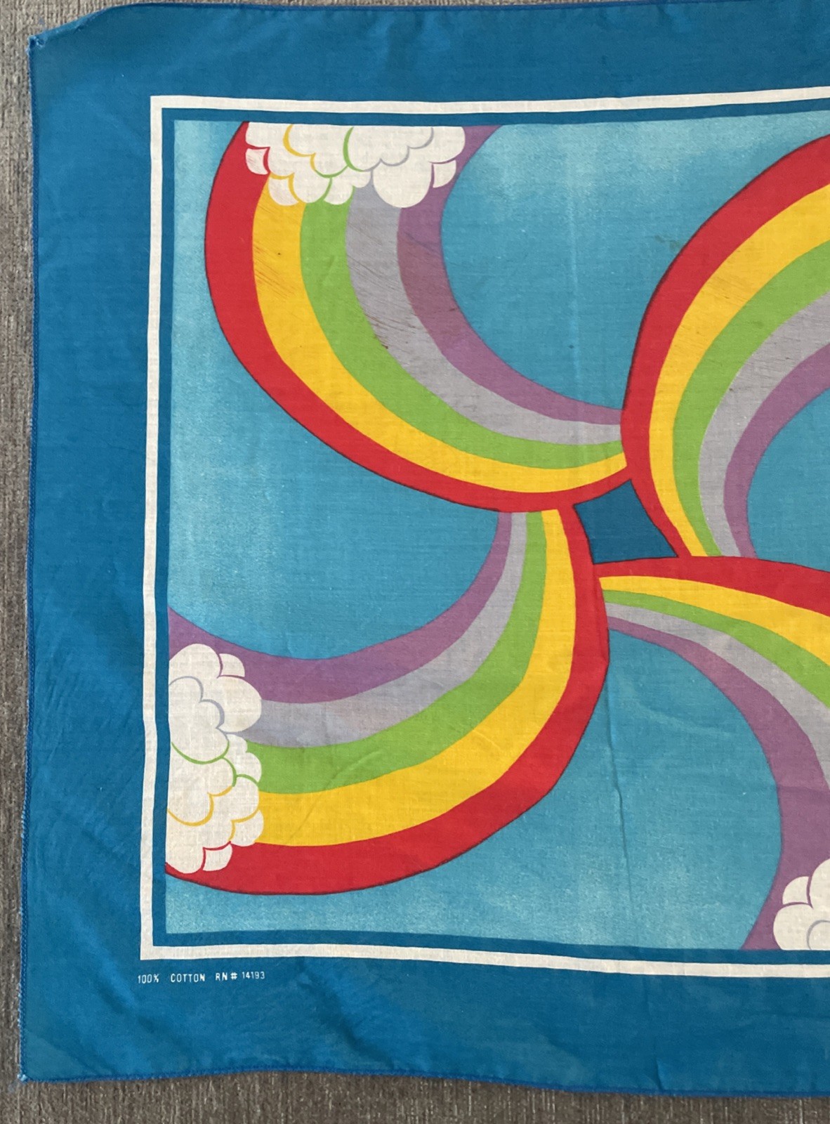 Vintage Rainbow Bandana RN 14193 Hippy Chic Handkerchief 100% Cotton USA