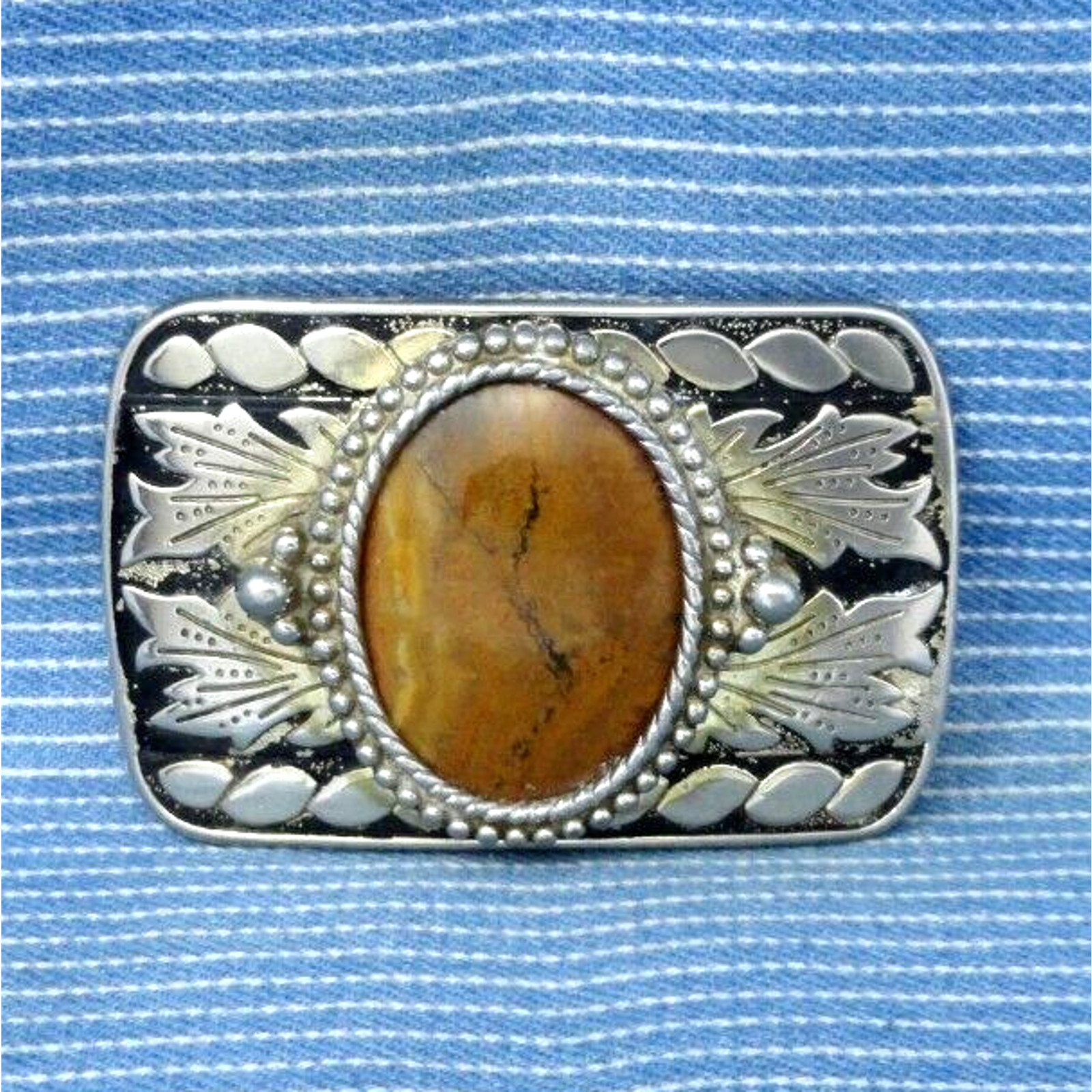 Western Dress Belt Buckle Floral Scroll Sand Agate Cowboy Cowgirl Vtg 80s.TYC736