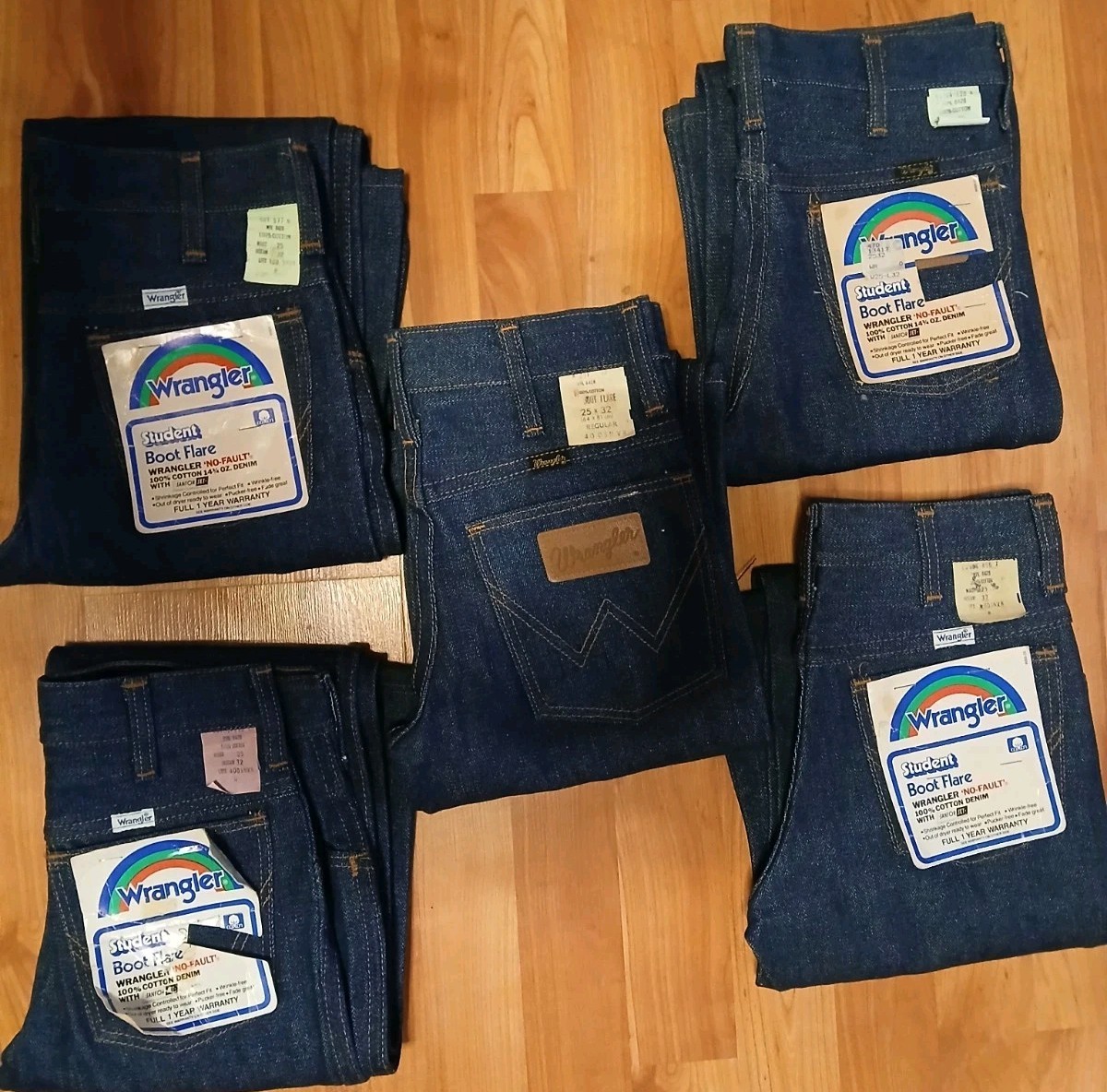 5 PAIR 70’s Deadstock Wrangler STUDENT No Fault BOOT FLARE Jean W25 L32 TalonF