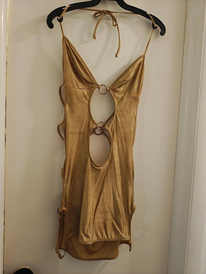 gold lame vintage & daring strappy fitted dress